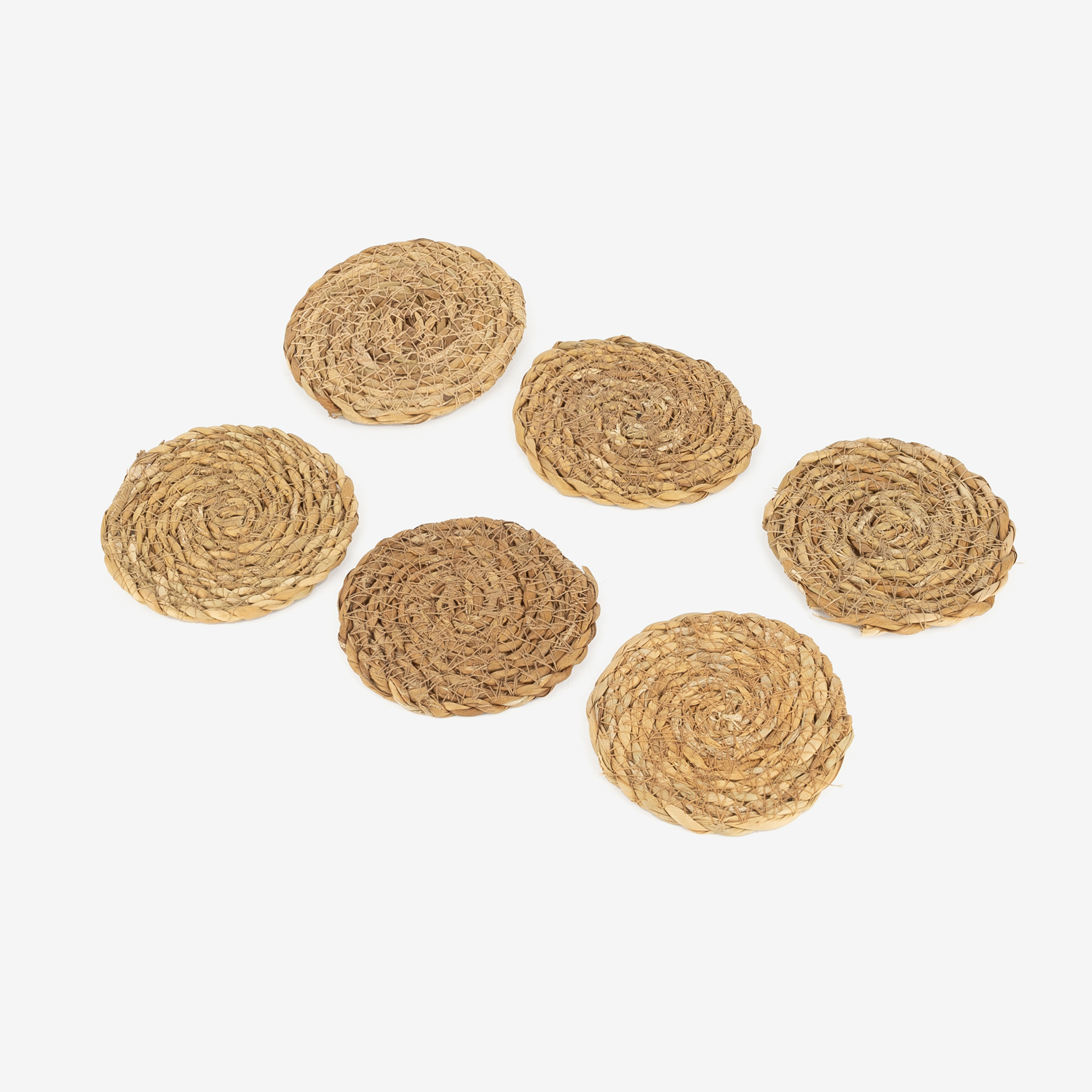 Set de 6 posavasos de fibras naturales con caja typha Ø12x5cm