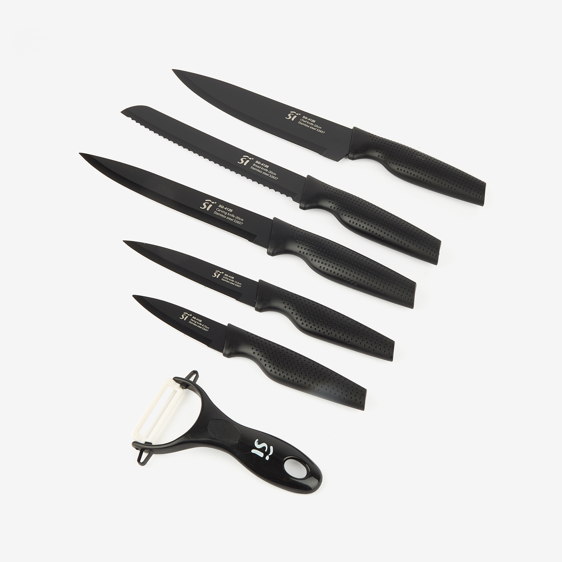 Set de 5 cuchillos de cocina y pelador de acero inoxidable - Bergner