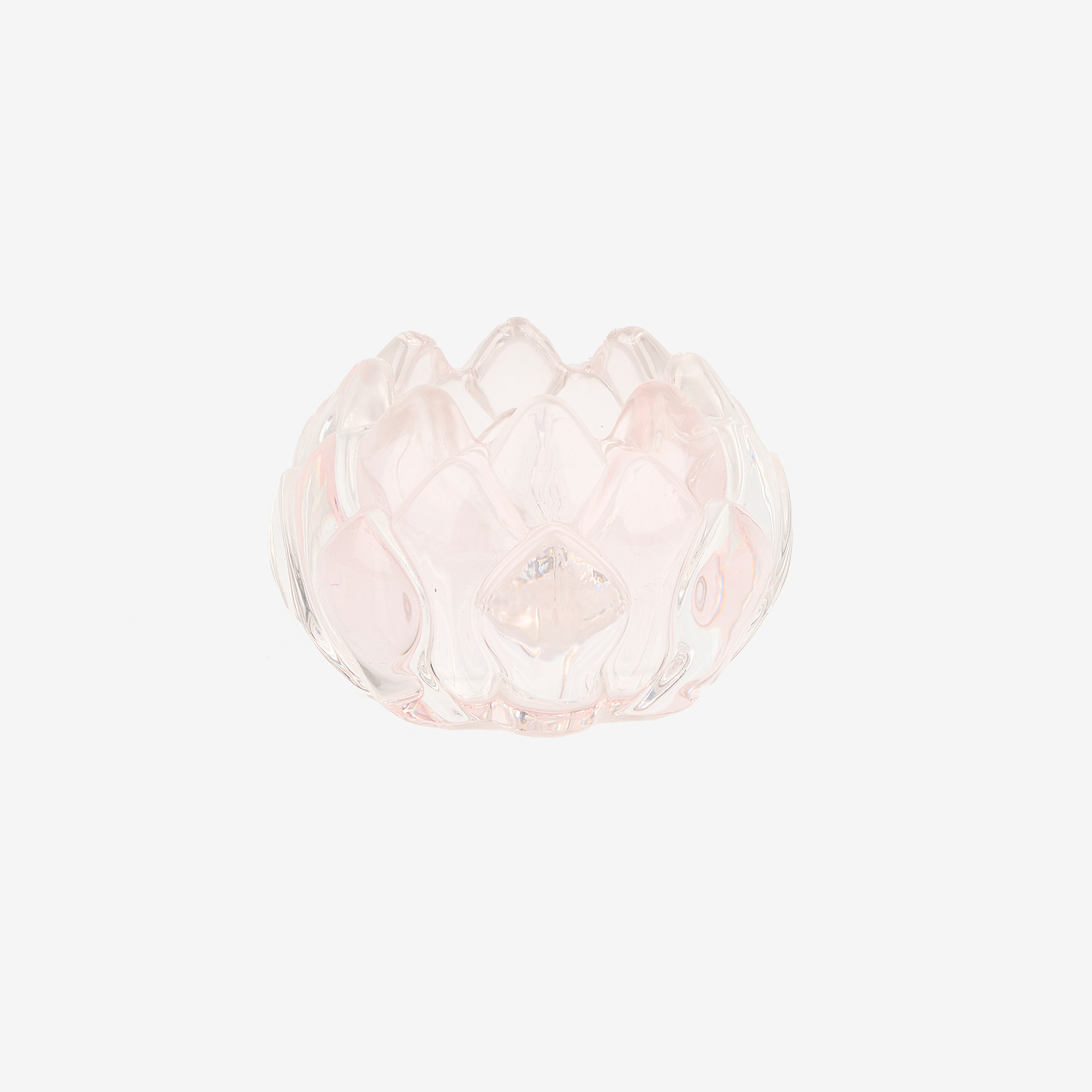 Portavelas de cristal rosa Flor Ø8x5,5cm