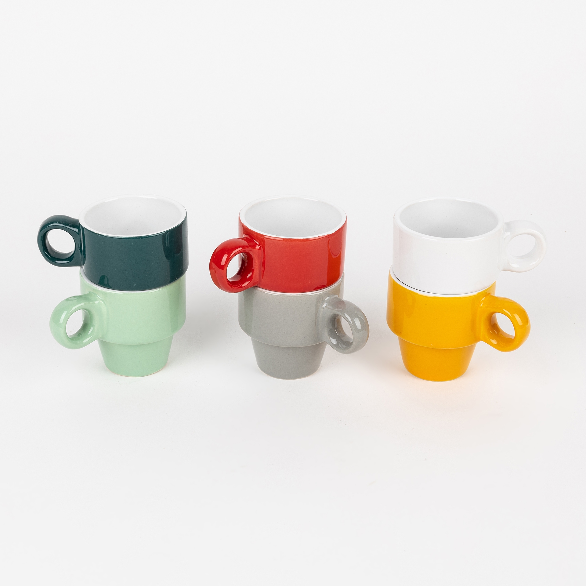 Set de 6 tazas de cer&aacute;mica con soporte Manhattan 7x23cm