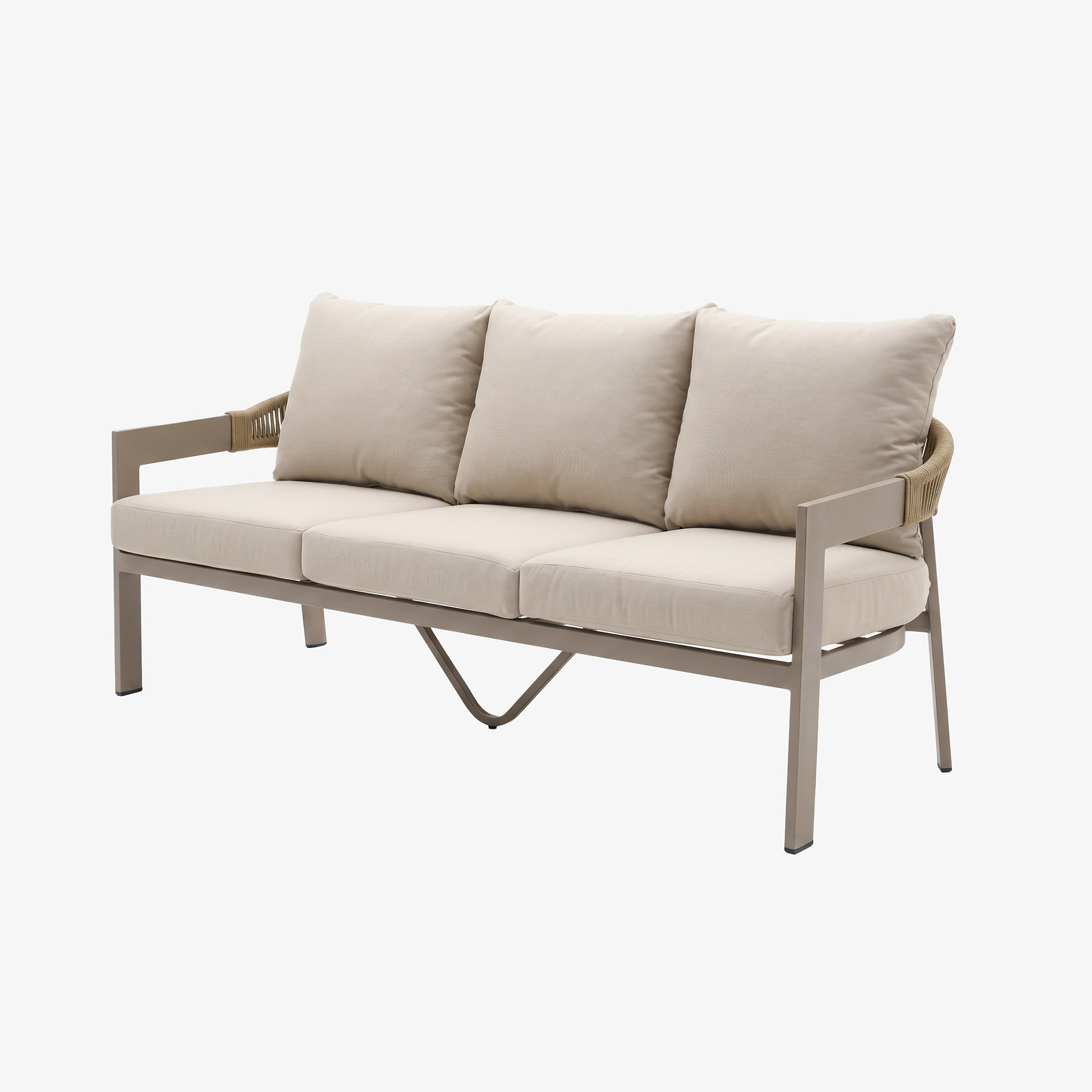 Set de jard&iacute;n de 4 piezas de aluminio y cuerda beige Portofino