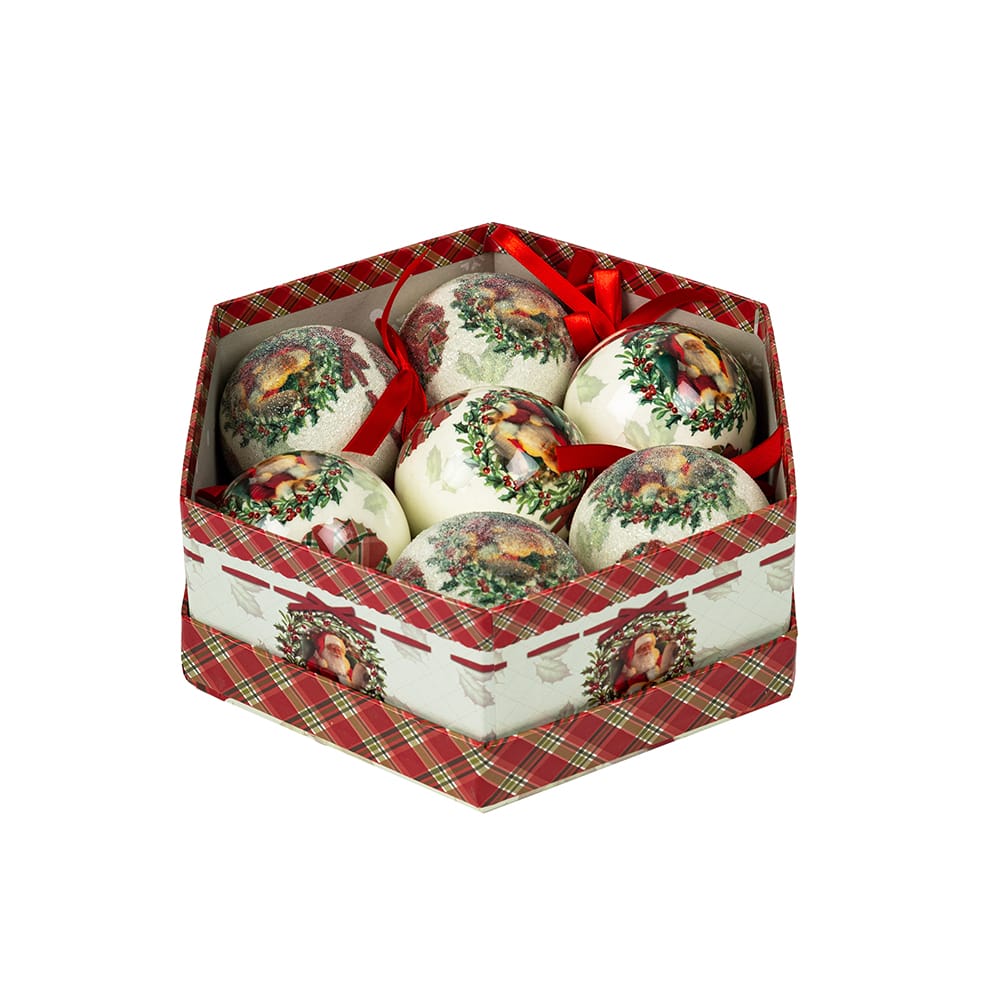 Set de 7 bolas decorativas blancas Santa Claus 8cm
