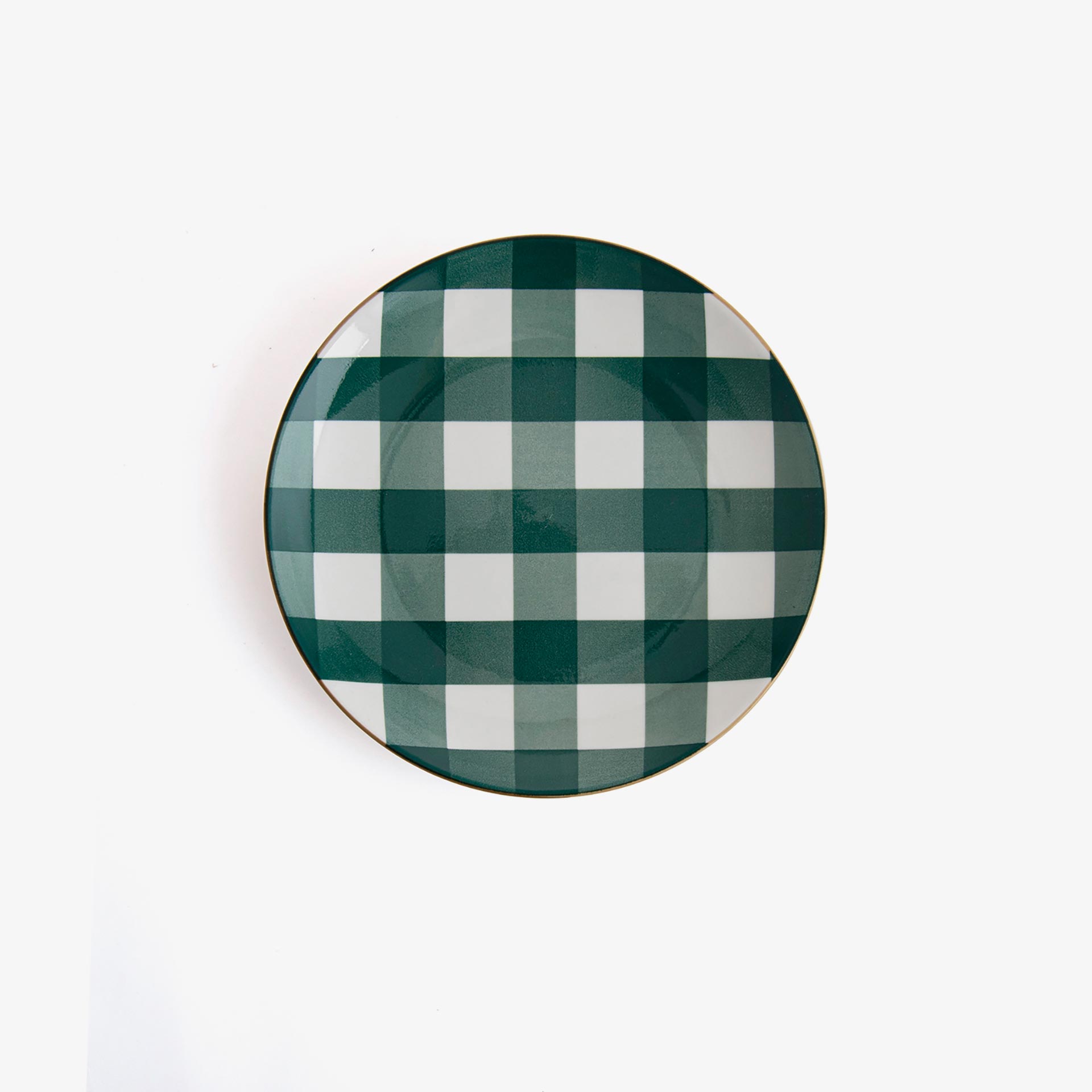 Plato de postre de vichy verde de porcelana Pradera &Oslash;19cm