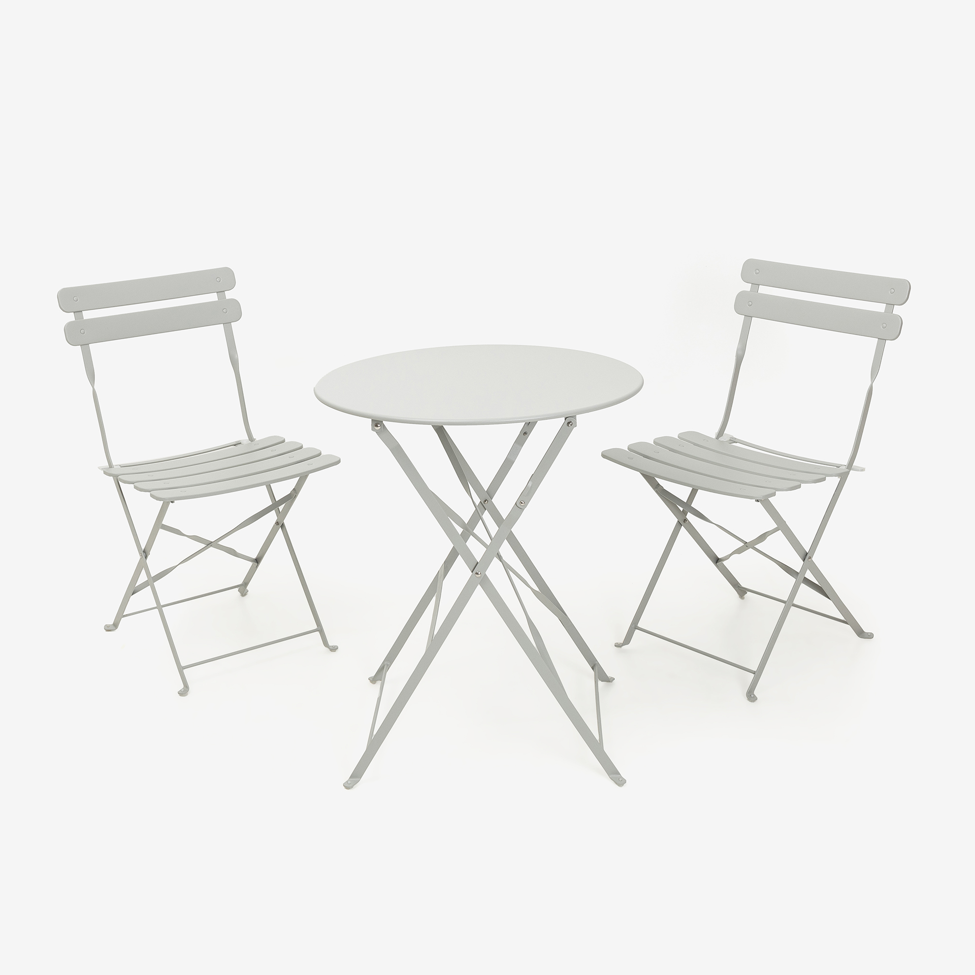 Set de jard&iacute;n plegable de mesa y 2 sillas de acero gris claro Bistro