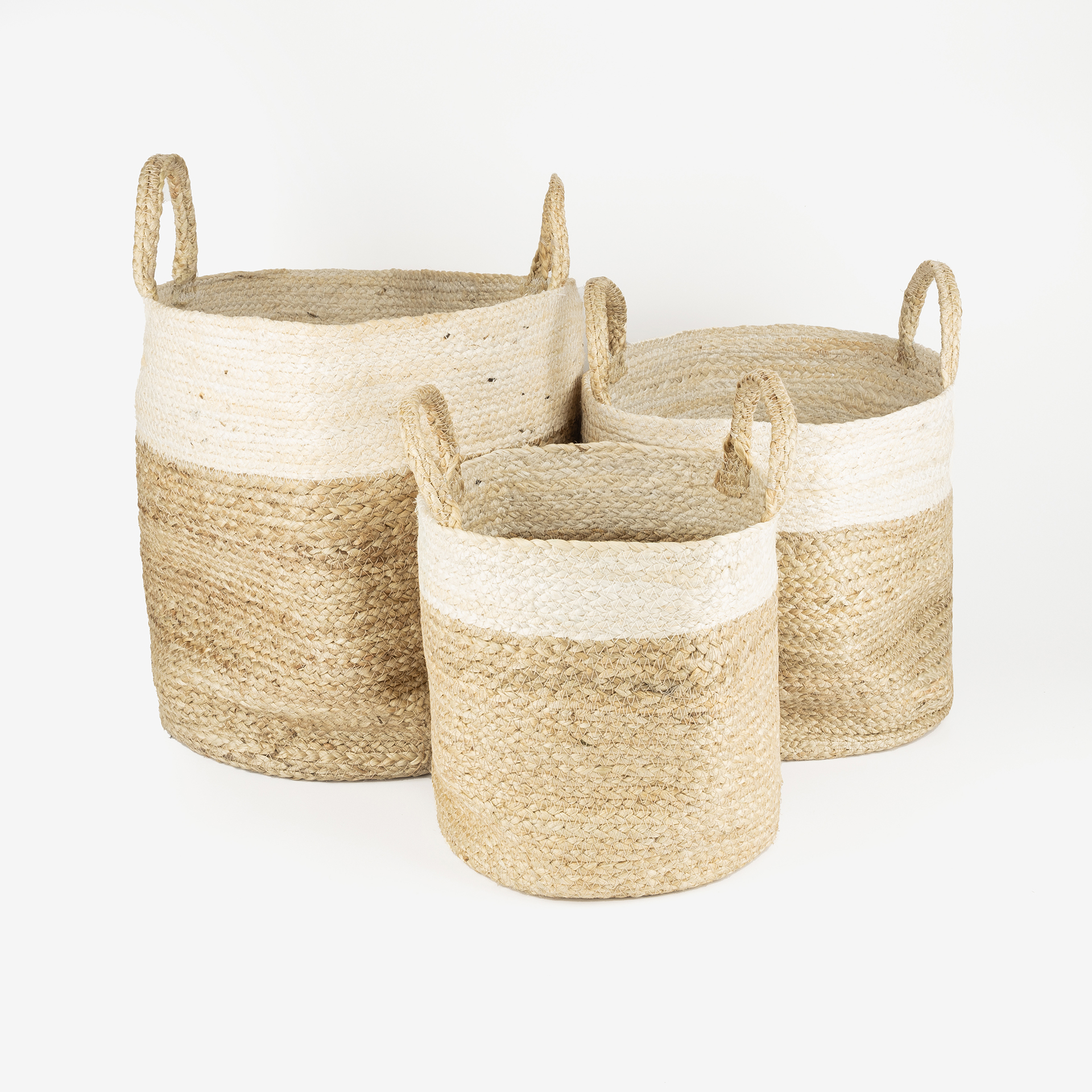 Cesta de yute blanca y natural Vide Ø25x25cm