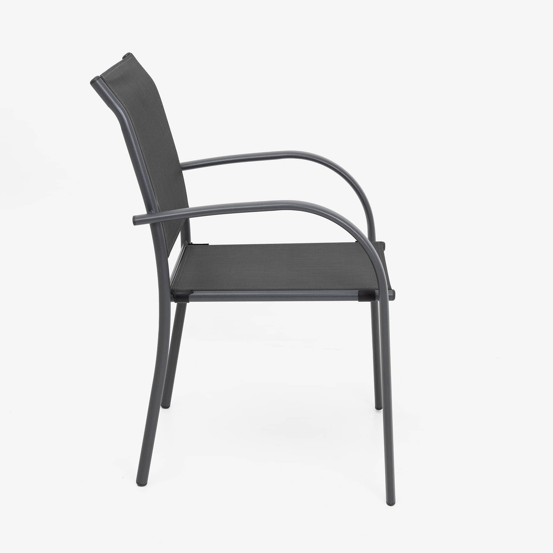 Silla de jard&iacute;n apilable con reposabrazos de aluminio y textilene gris 66x56x88cm