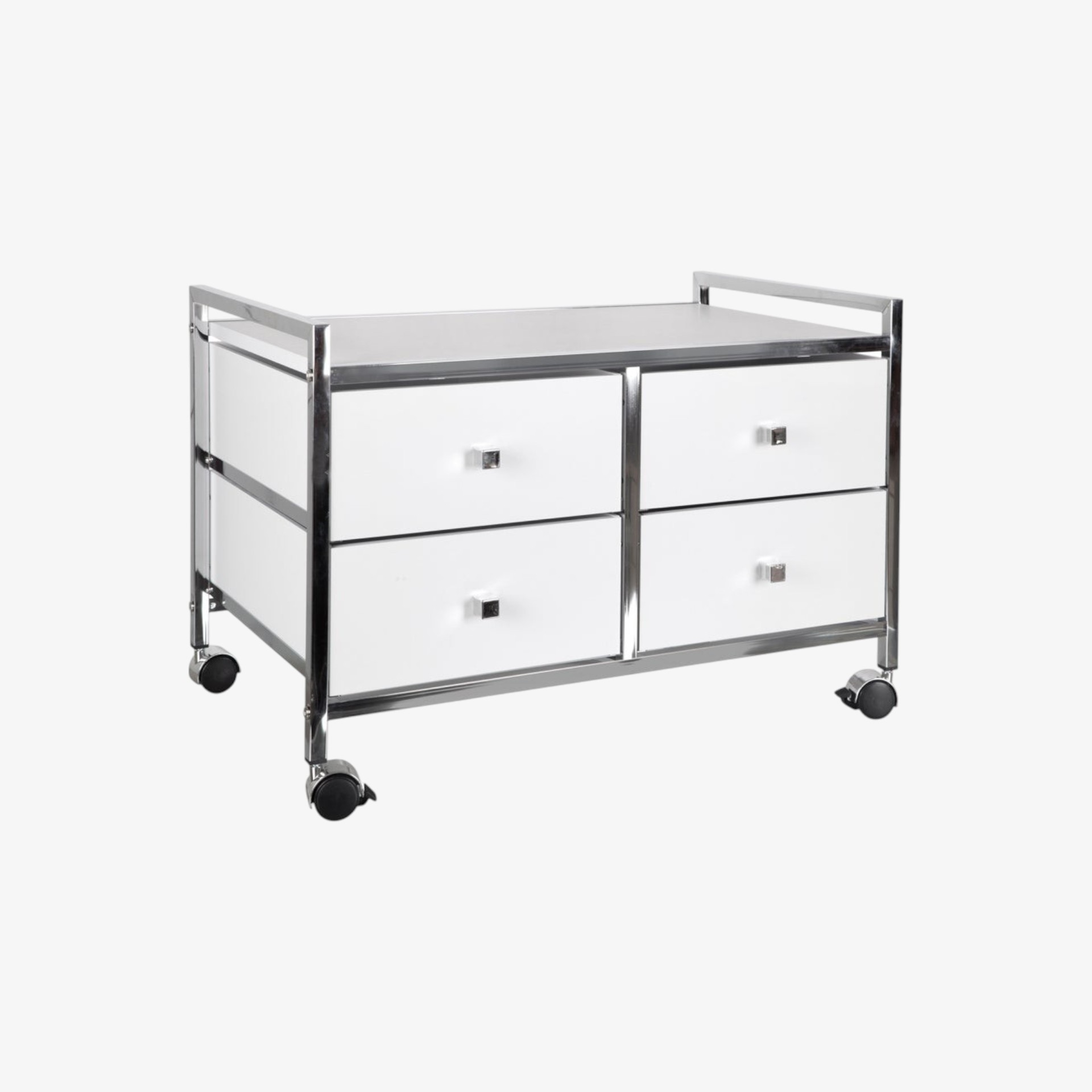 Carro de ba&ntilde;o de metal con ruedas y 4 cajones 64x40x43cm