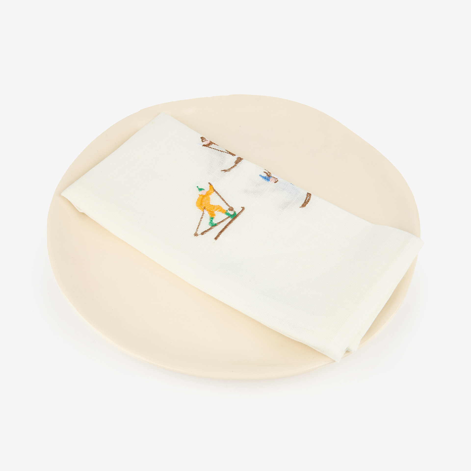 Servilleta blanca bordado Esquiadores 45x45cm