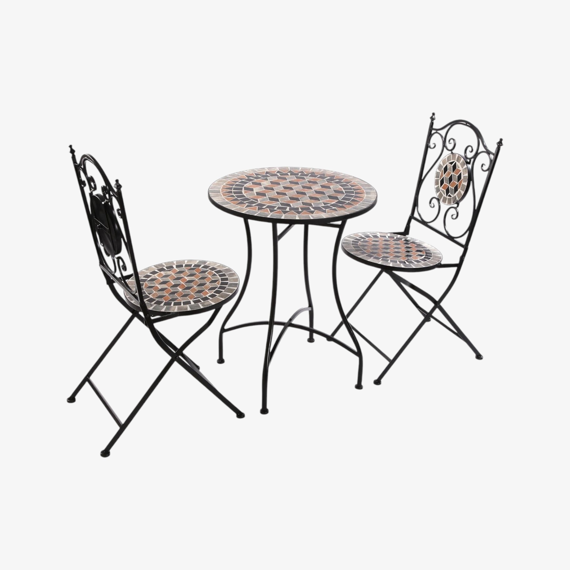 Set de jard&iacute;n de mesa y 2 sillas de metal Mosaico
