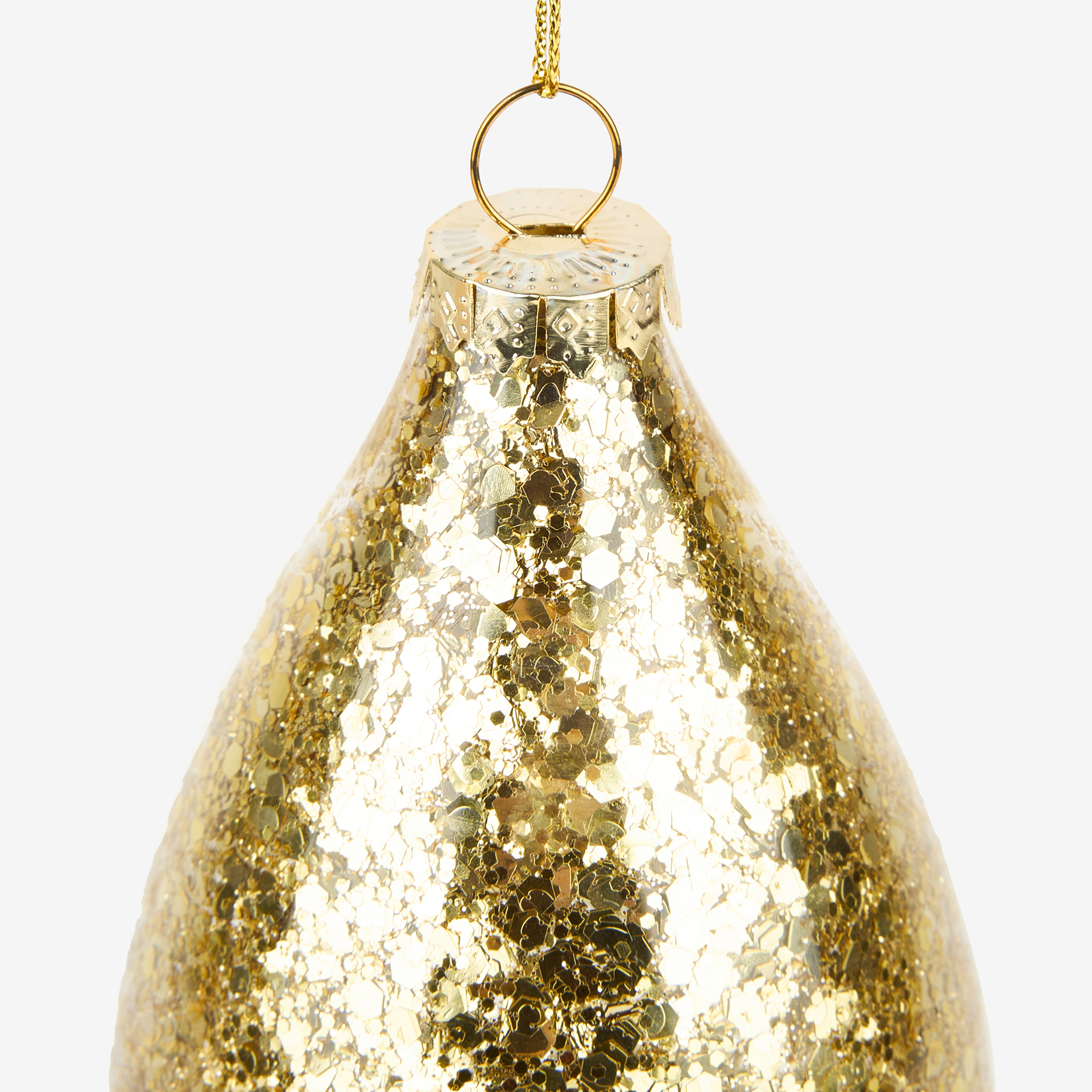 Bola decorativa de cristal purpurina dorada L&aacute;grima