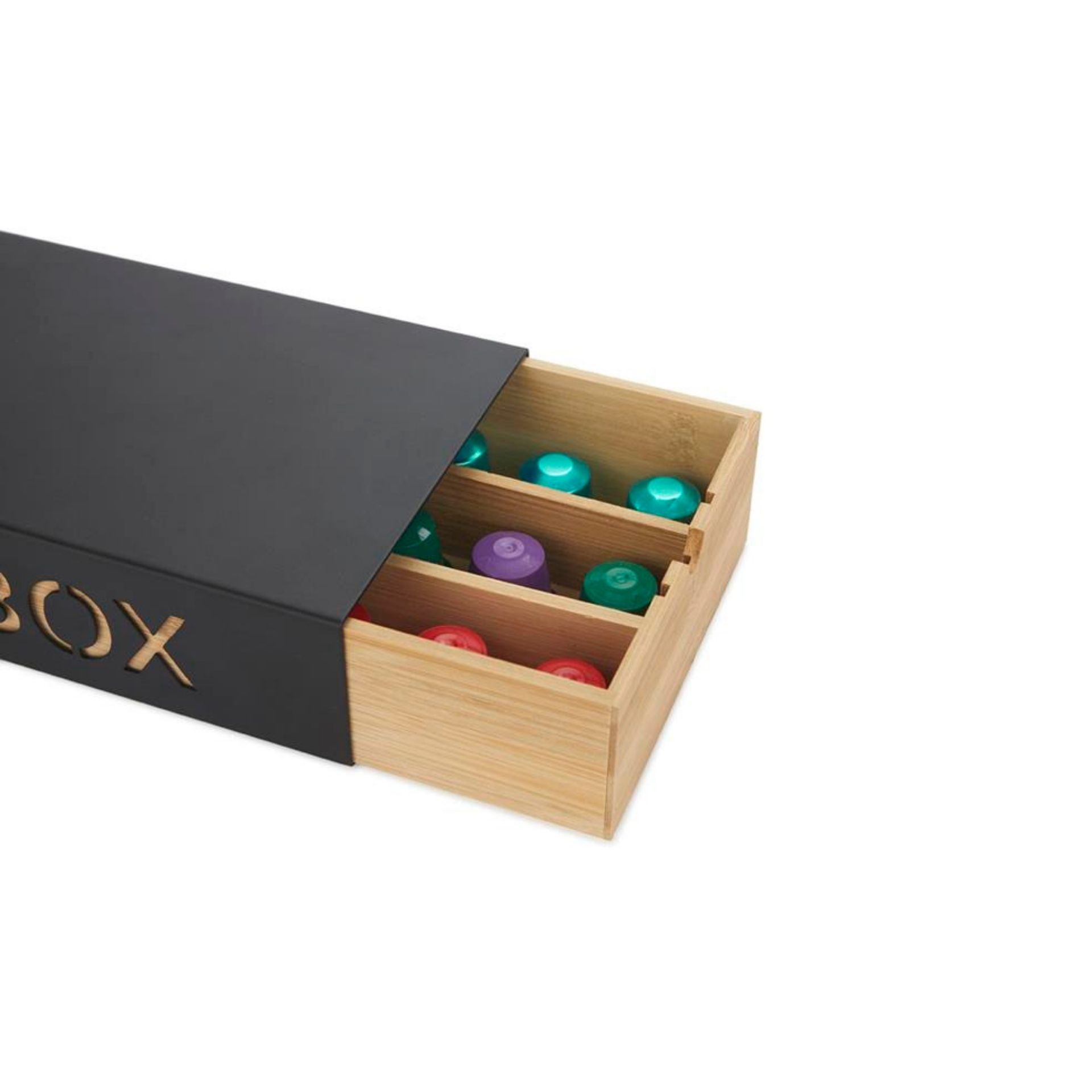 Caja para c&aacute;psulas caf&eacute; de metal y bamb&uacute; 37x14cm