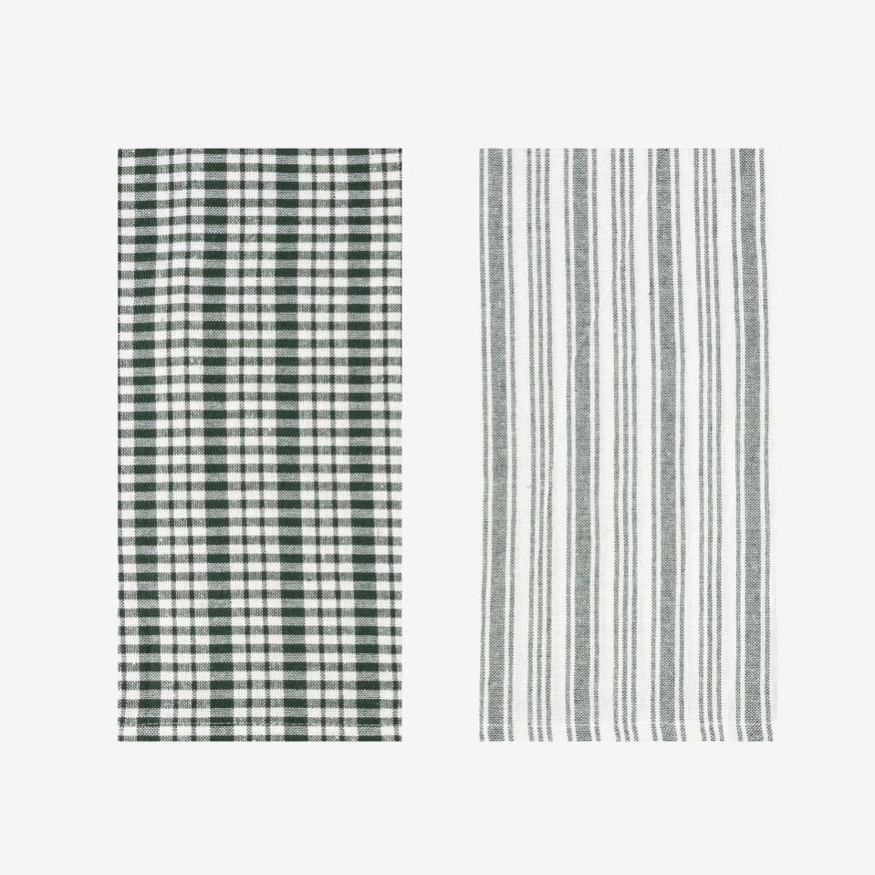 Set de 2 paños de algodón con rayas verde Midson45x65cm