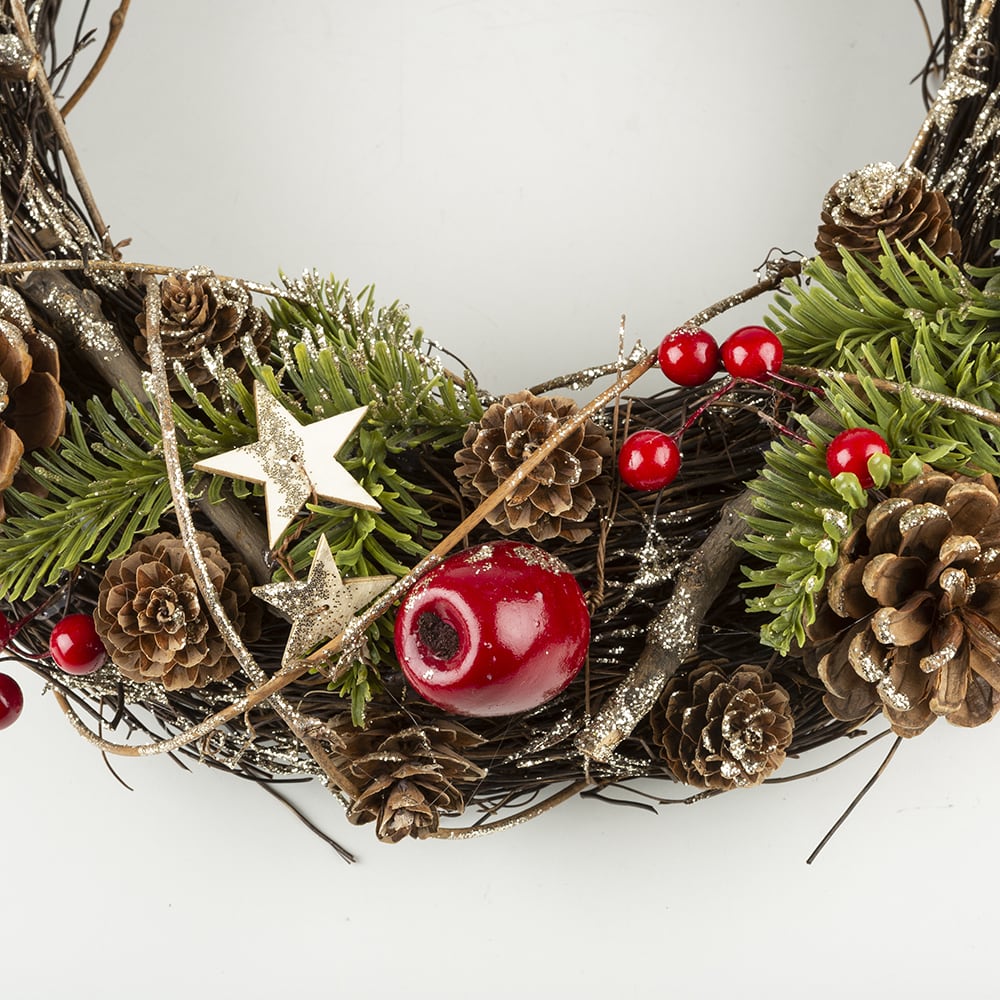 Corona decorativa estrellas/Bayas Ø37cm