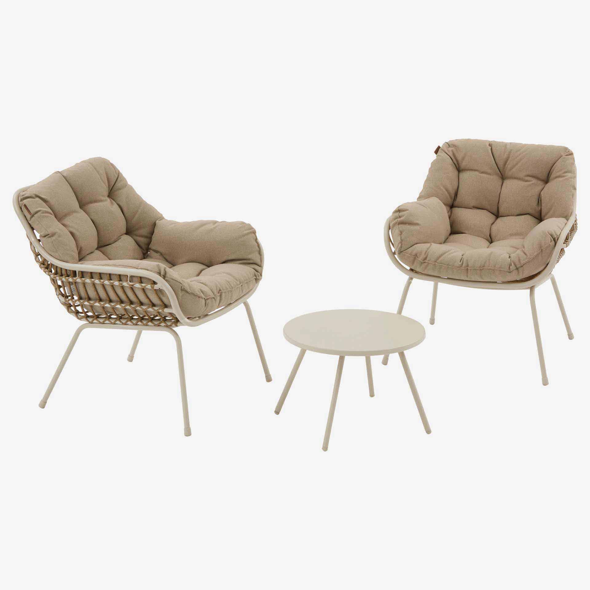 Conjunto de jard&iacute;n para 2 personas de acero crema Paolux