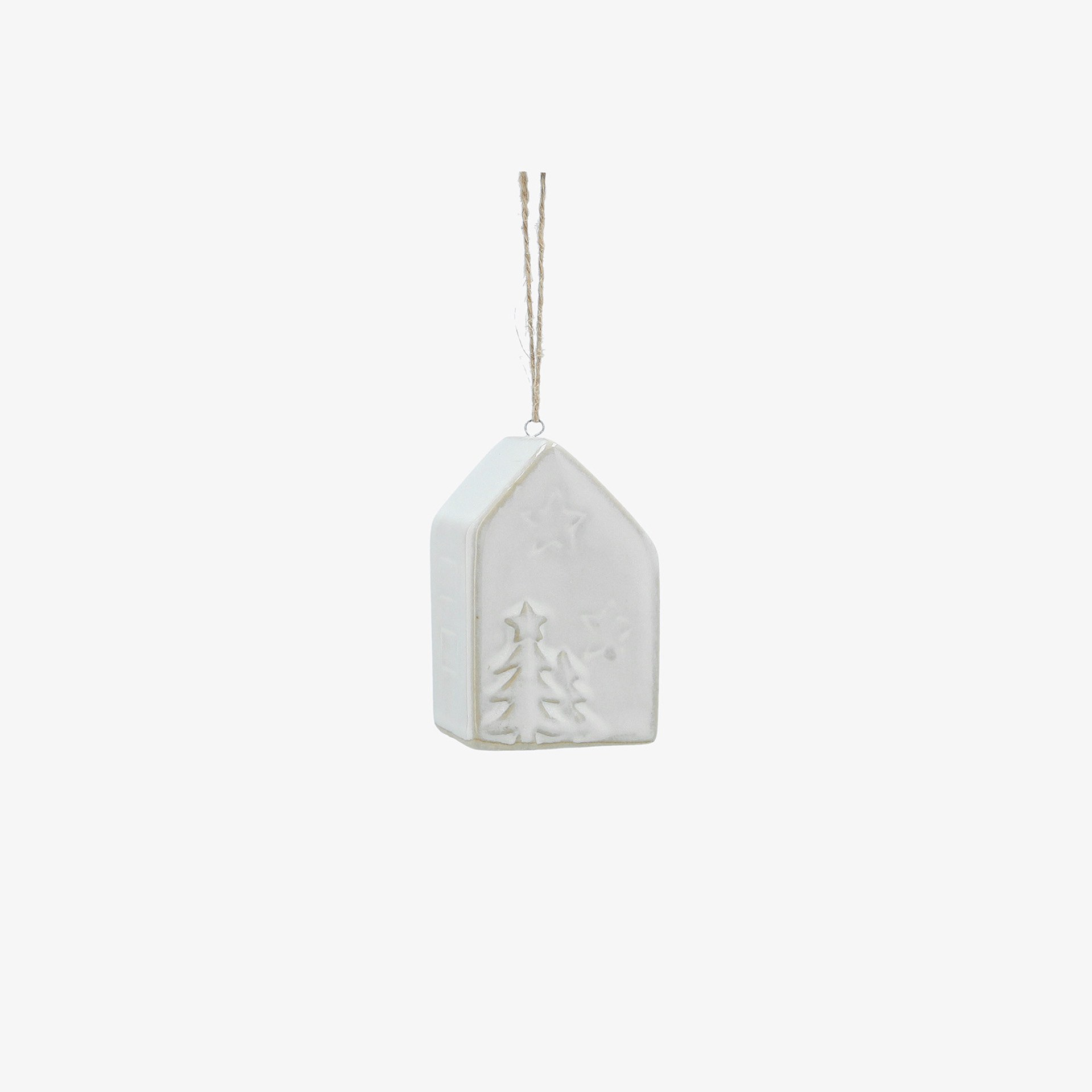 Adorno colgante de casita blanca de cer&aacute;mica 8cm
