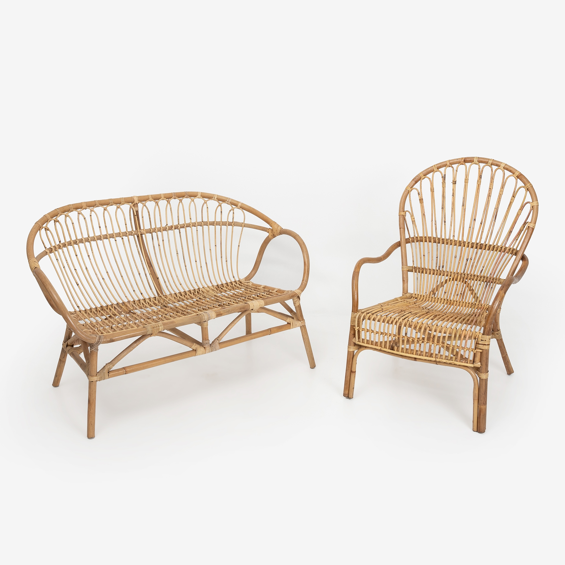 Sof&aacute; de mimbre dos plazas Indie 116x83x68 cm