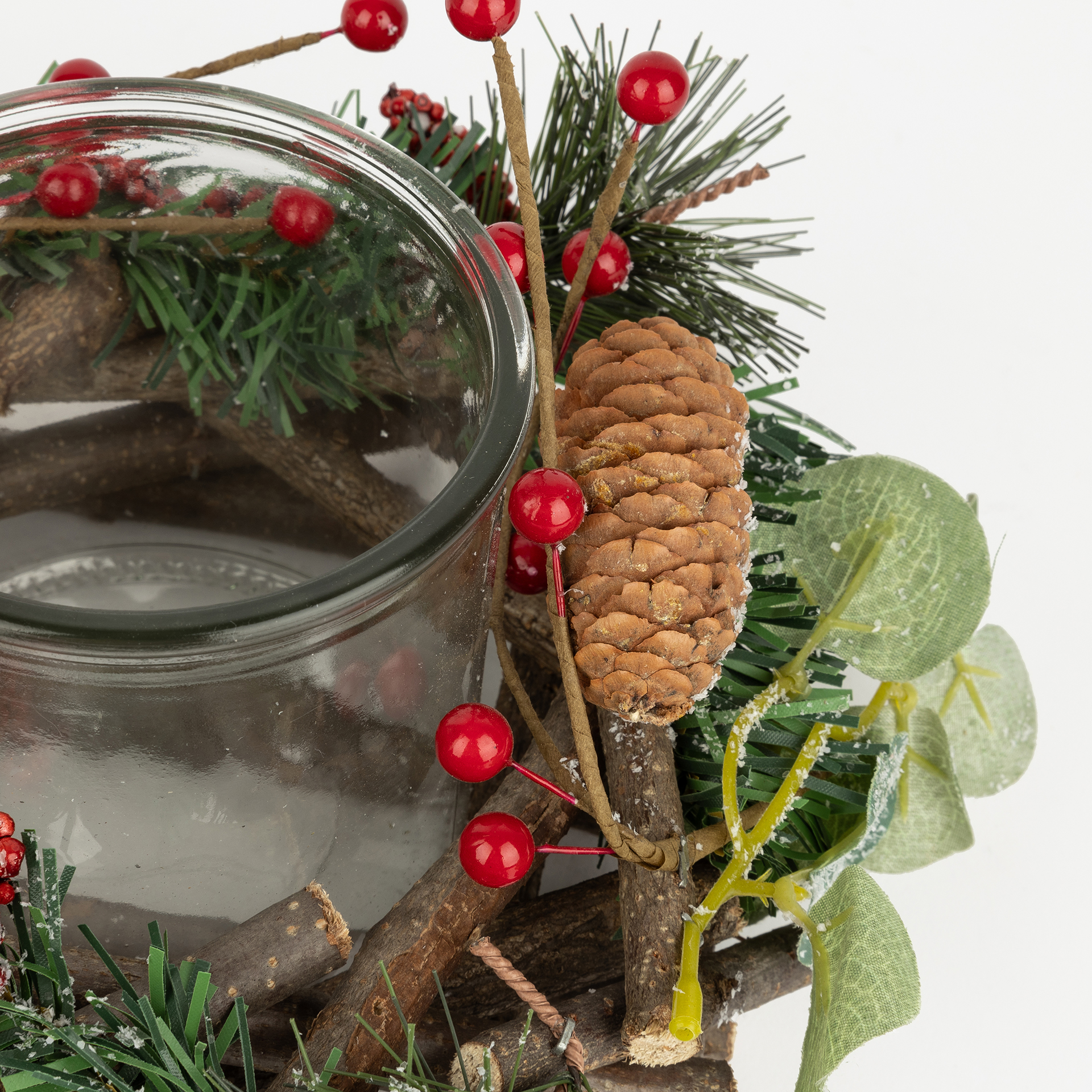 Portavelas bayas y piñas Ø20x12cm