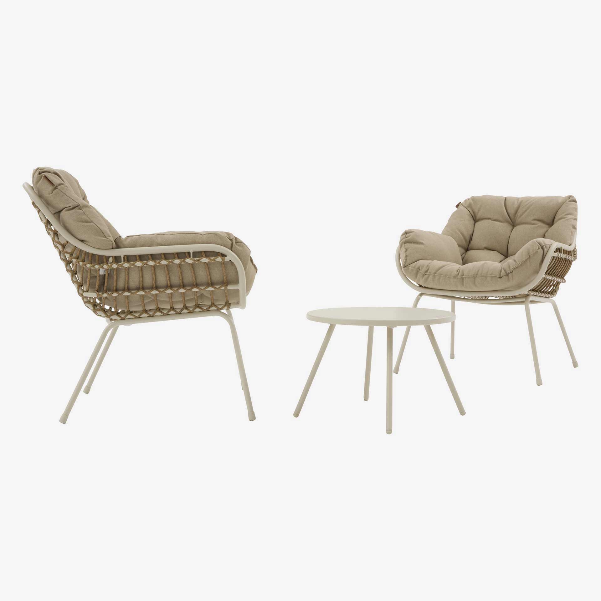 Conjunto de jard&iacute;n para 2 personas de acero crema Paolux