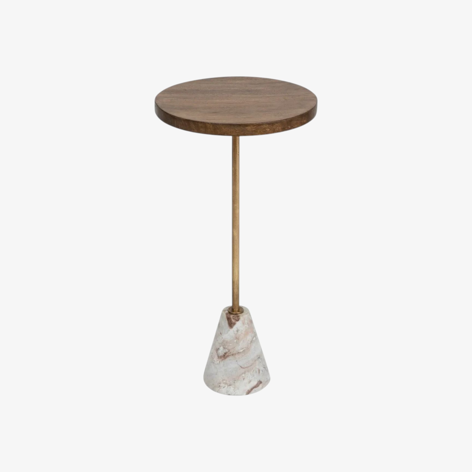 Mesa auxiliar de madera de mango y mármol Uria Ø36x70cm