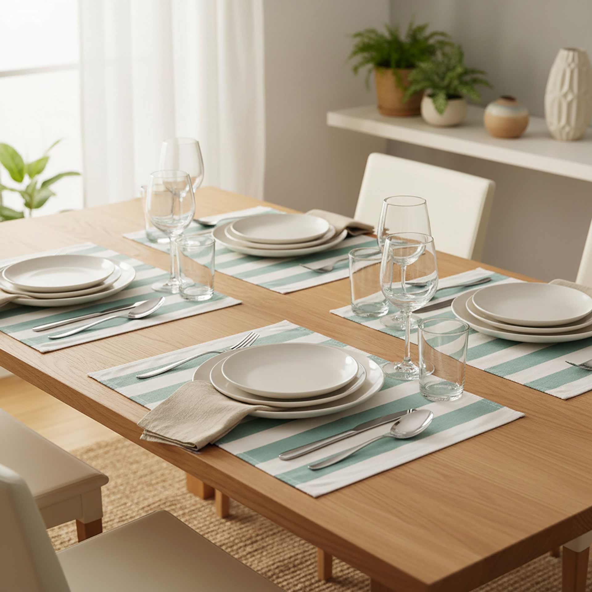 Set de 2 manteles individuales verde y blanco Calma 33x45cm