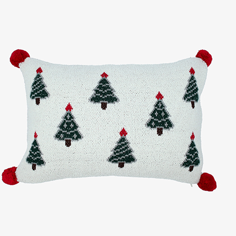 Funda de coj&iacute;n con &aacute;rboles y pompones Tree 50x35cm