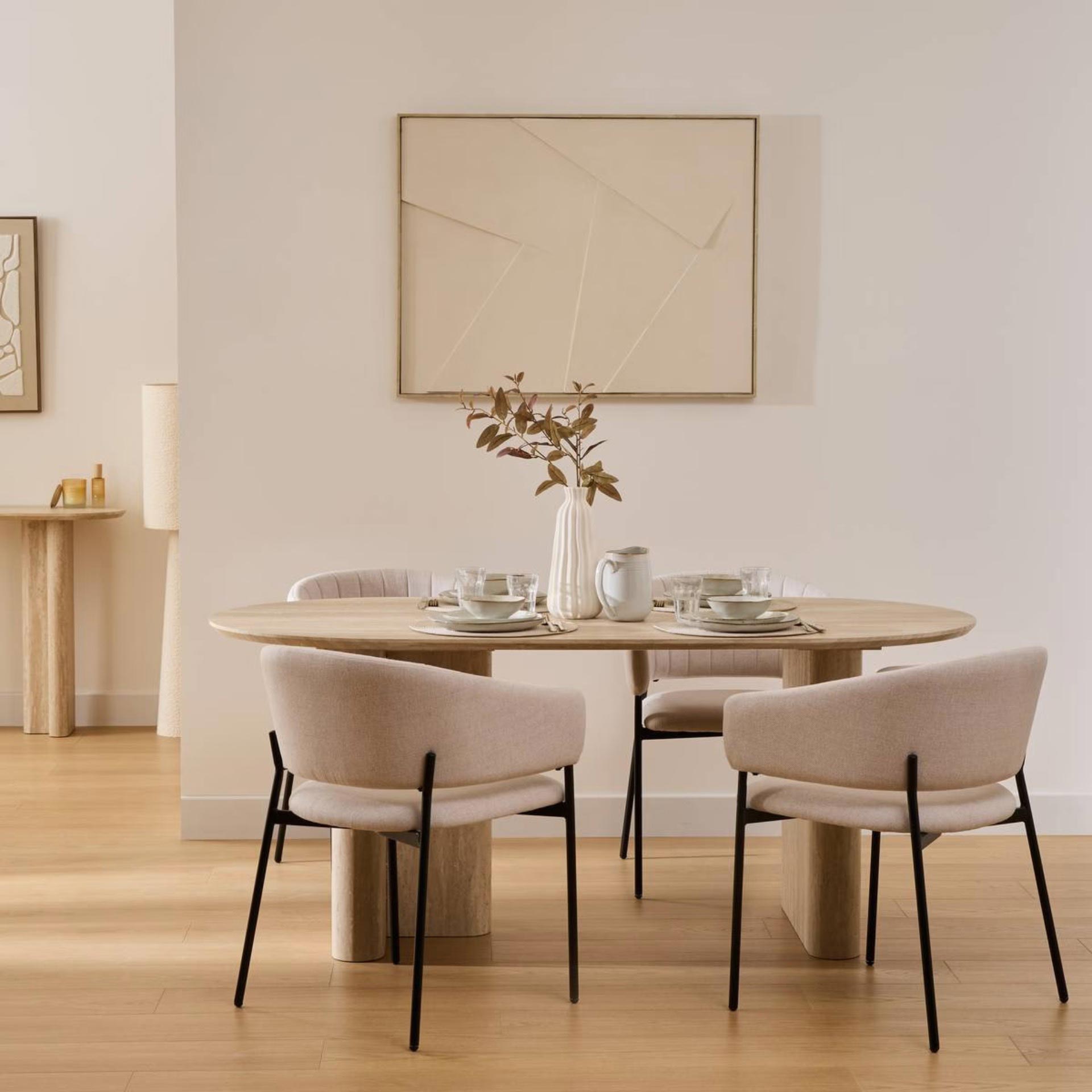 Mesa de comedor de madera efecto travertino Elva 180x90cm