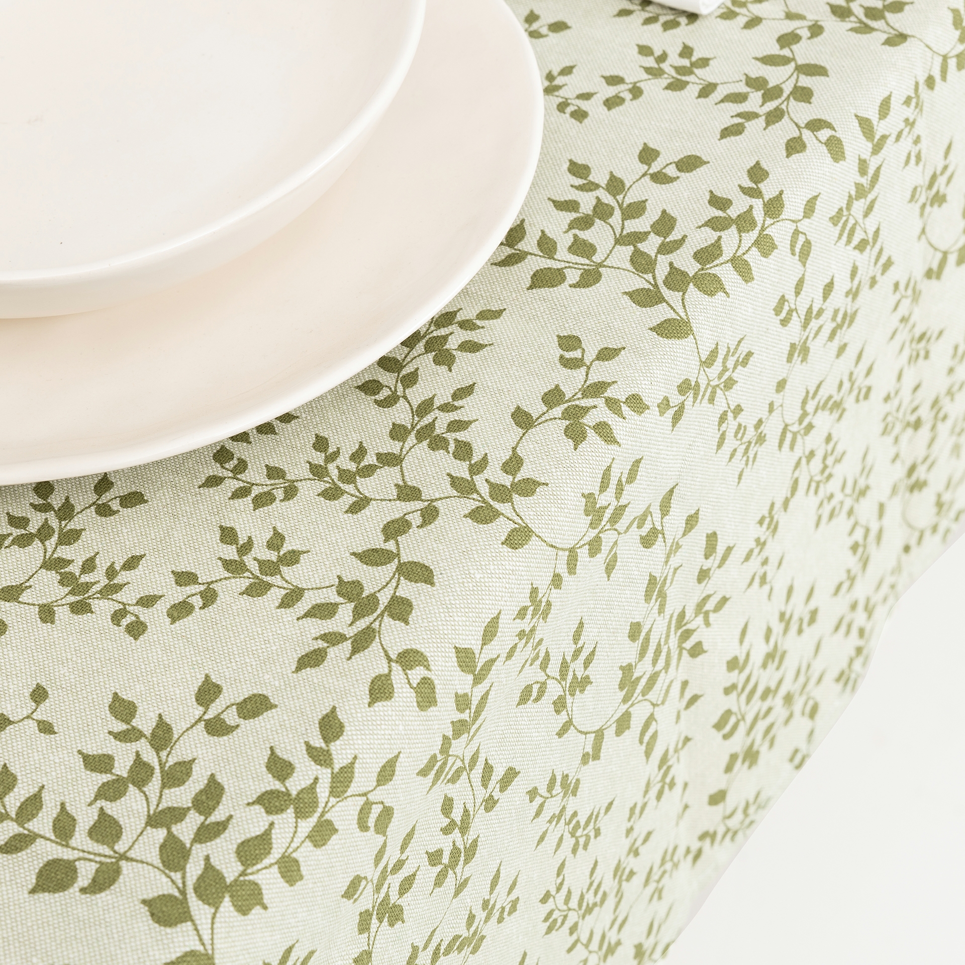 Mantel verde oliva de algod&oacute;n reciclado Jana 135x140cm