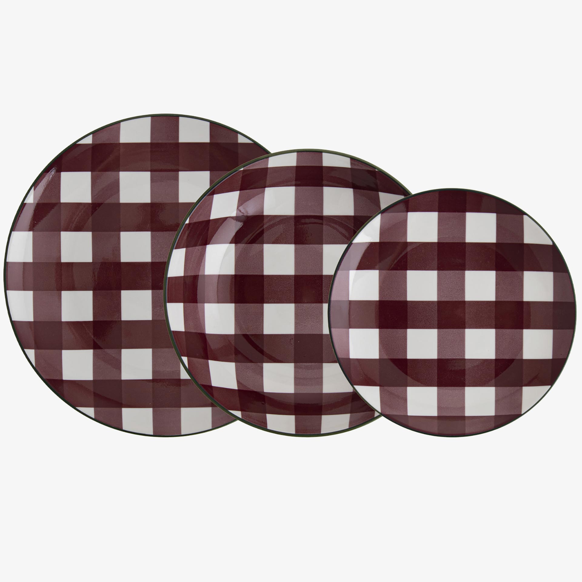 Vajilla 12 piezas de vichy granate de porcelana Pradera