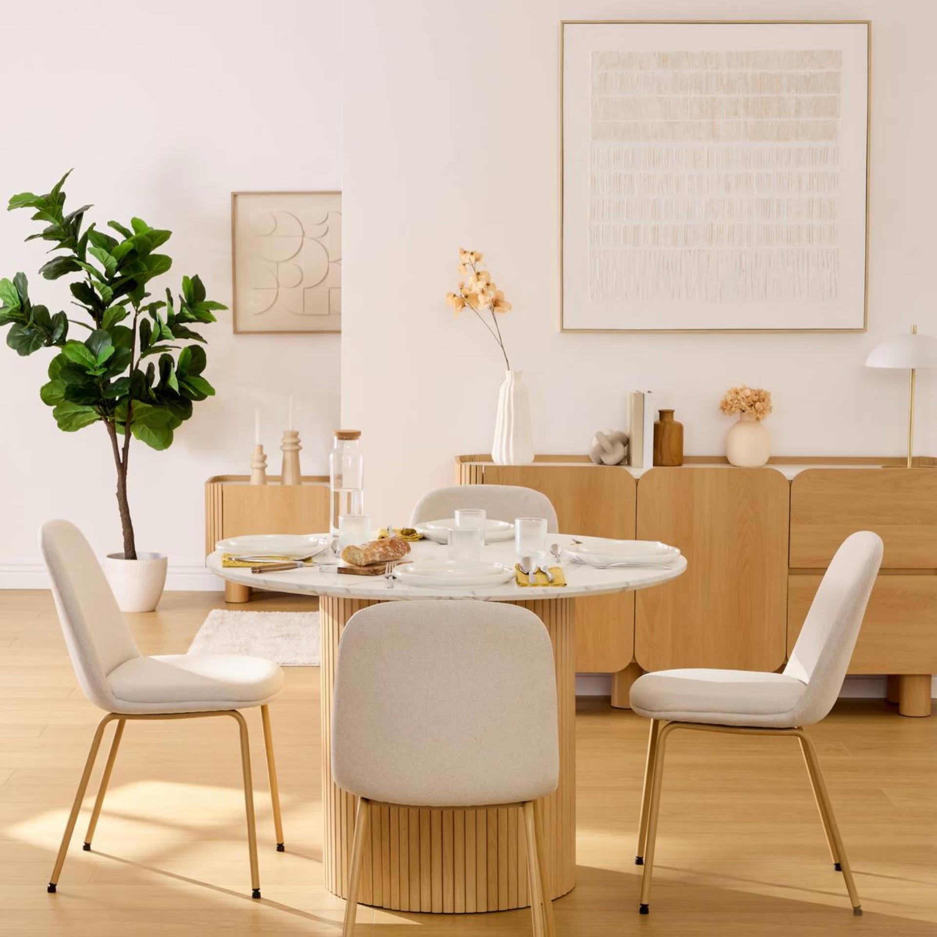 Mesa de comedor de madera efecto m&aacute;rmol Korel &Oslash;110cm