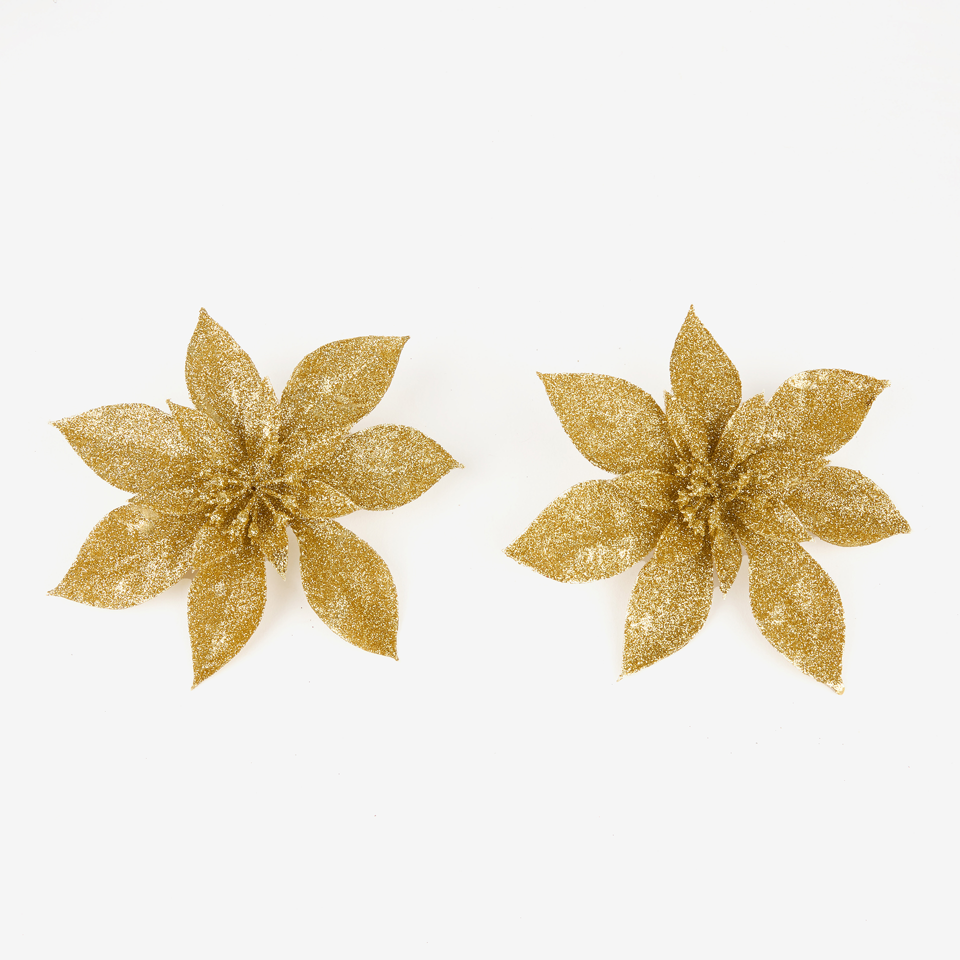 Set de 2 adornos colgantes Poinsettias con clip doradas &Oslash;15cm