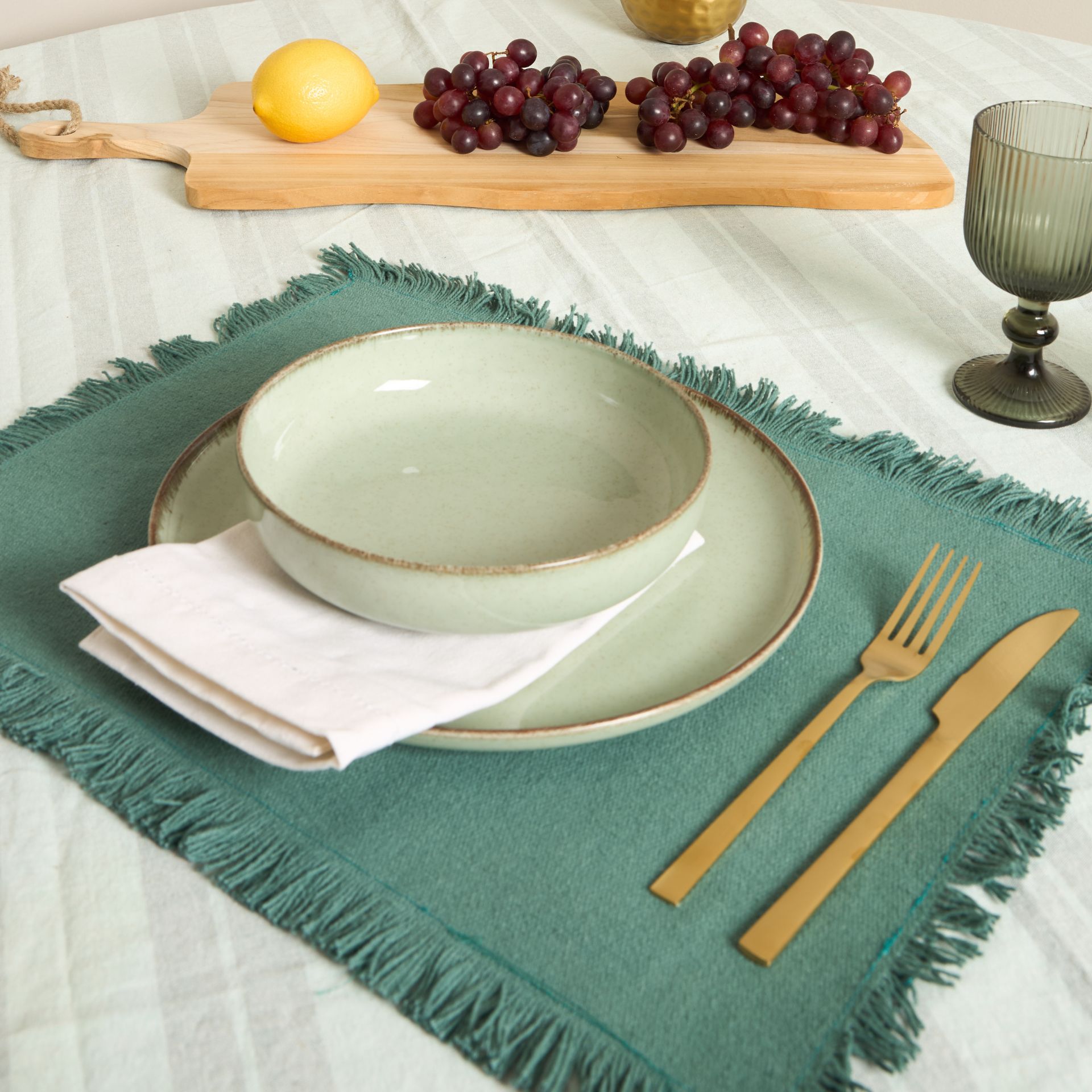 Mantel individual de algod&oacute;n verde Maya 49x34cm