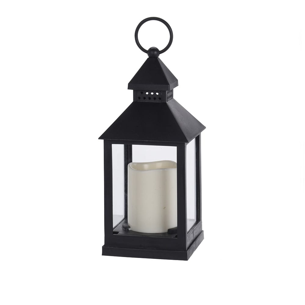 Farol con vela LED negro Ampul 10,5x10,5x23cm