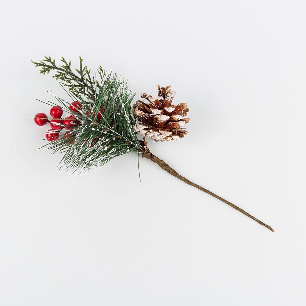 Rama de pino con frutos rojos y piña 20cm