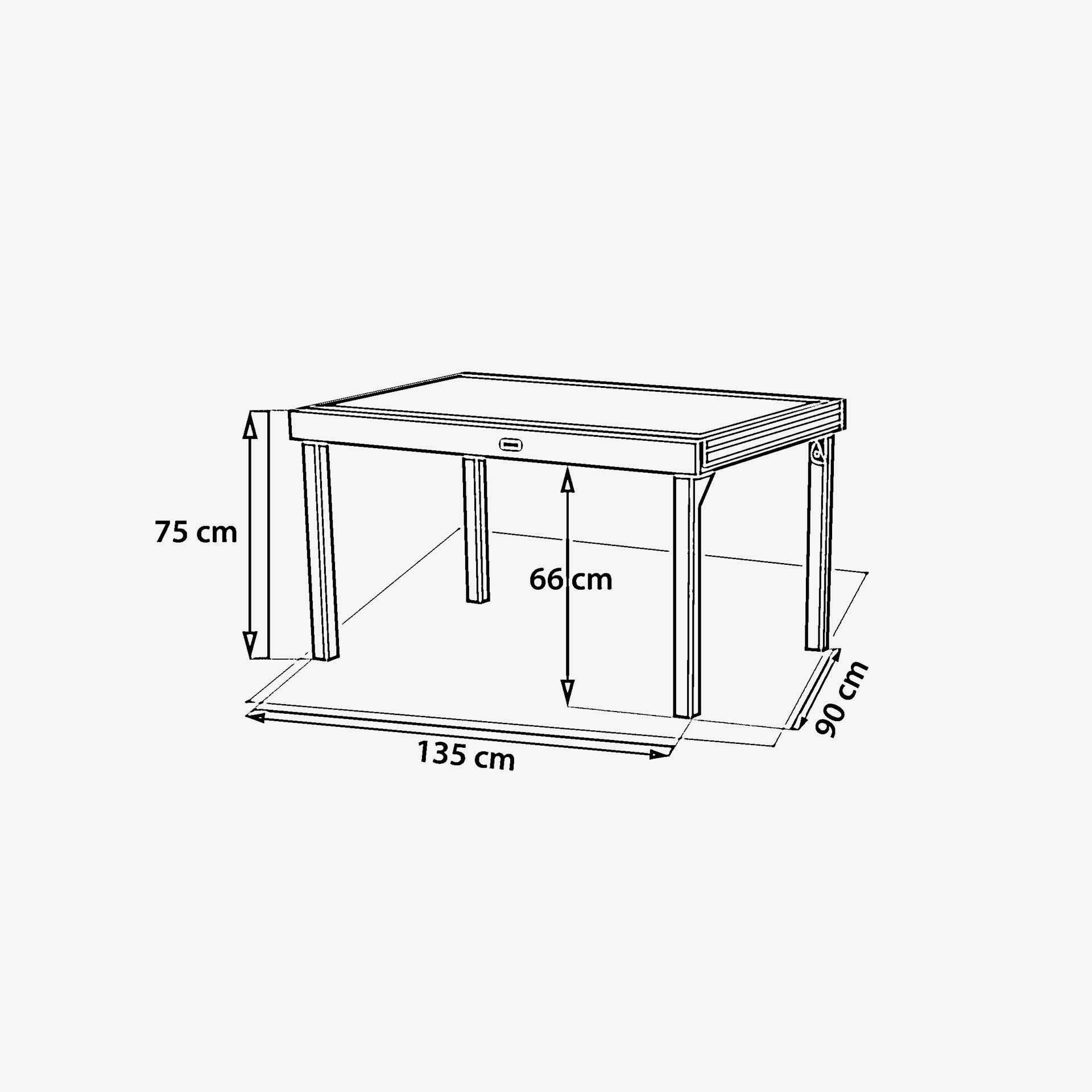 Mesa de comedor de jard&iacute;n extensible de aluminio crema y cristal impreso Piazor 135x90x76cm