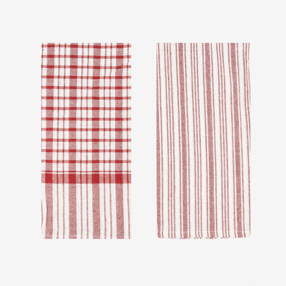 Set de 2 paños de algodón con rayas rojas Midson45x65cm