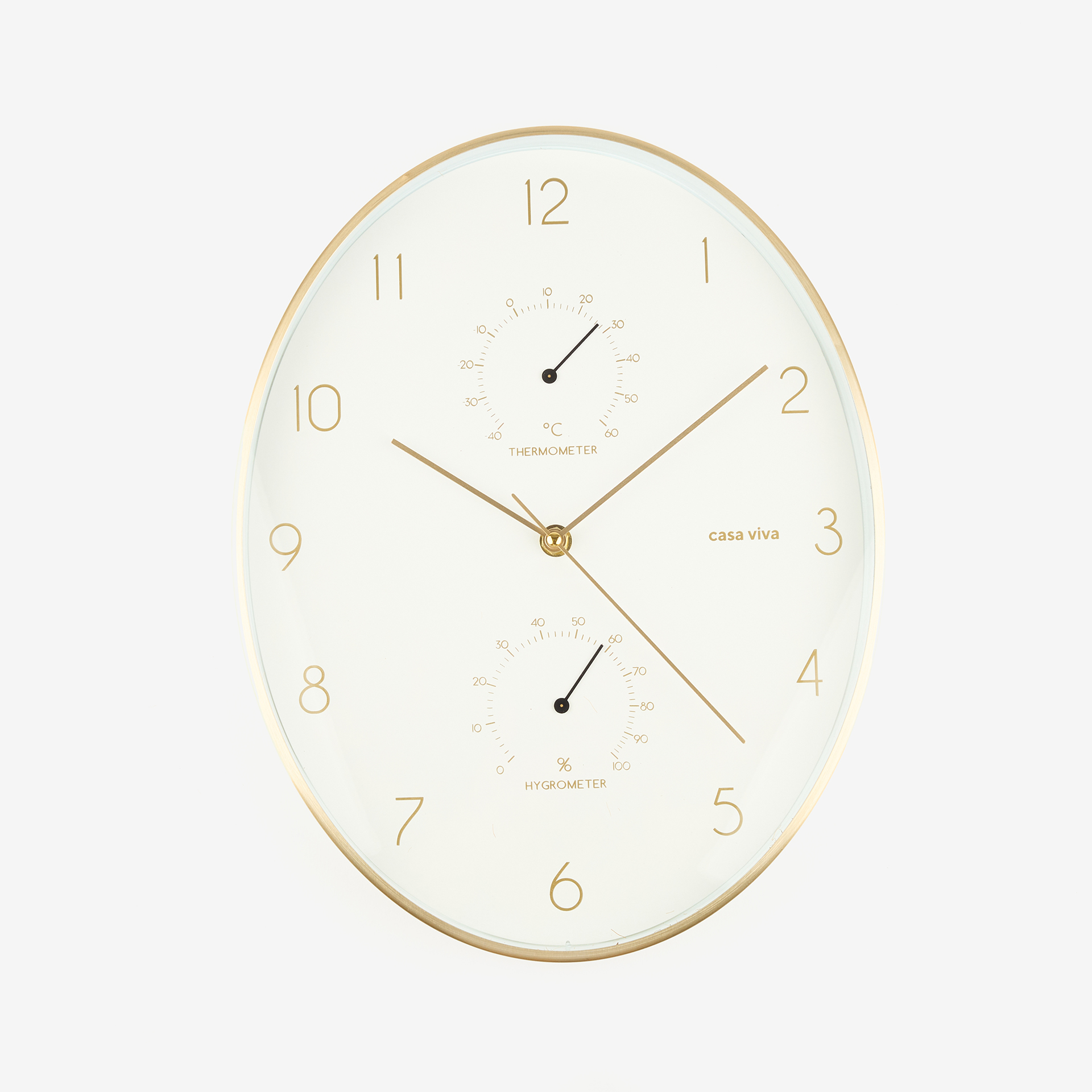 Reloj de pared ovalado dorado &Oslash;32x24cm