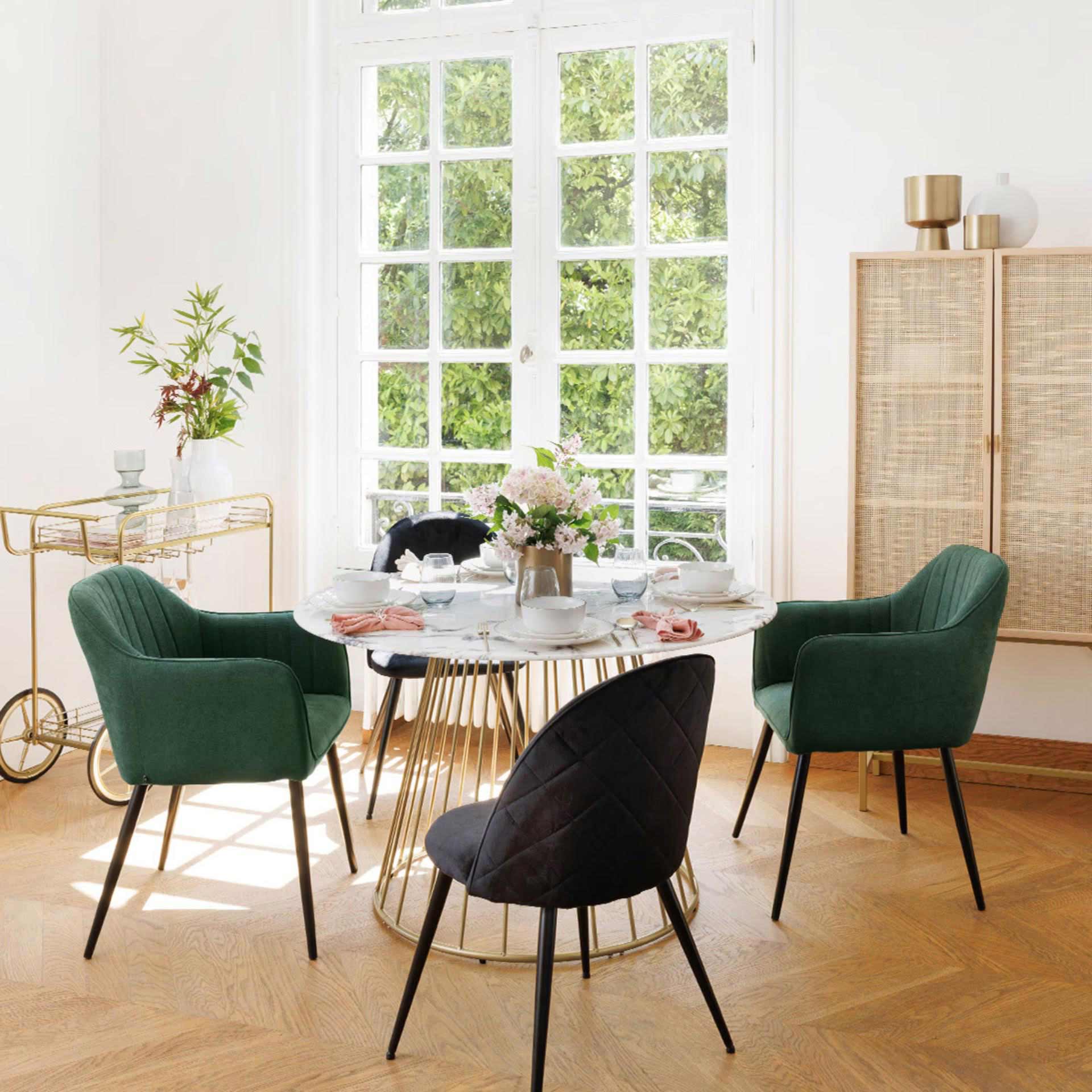 Mesa de comedor de vidrio efecto m&aacute;rmol Moren &Oslash;120cm 