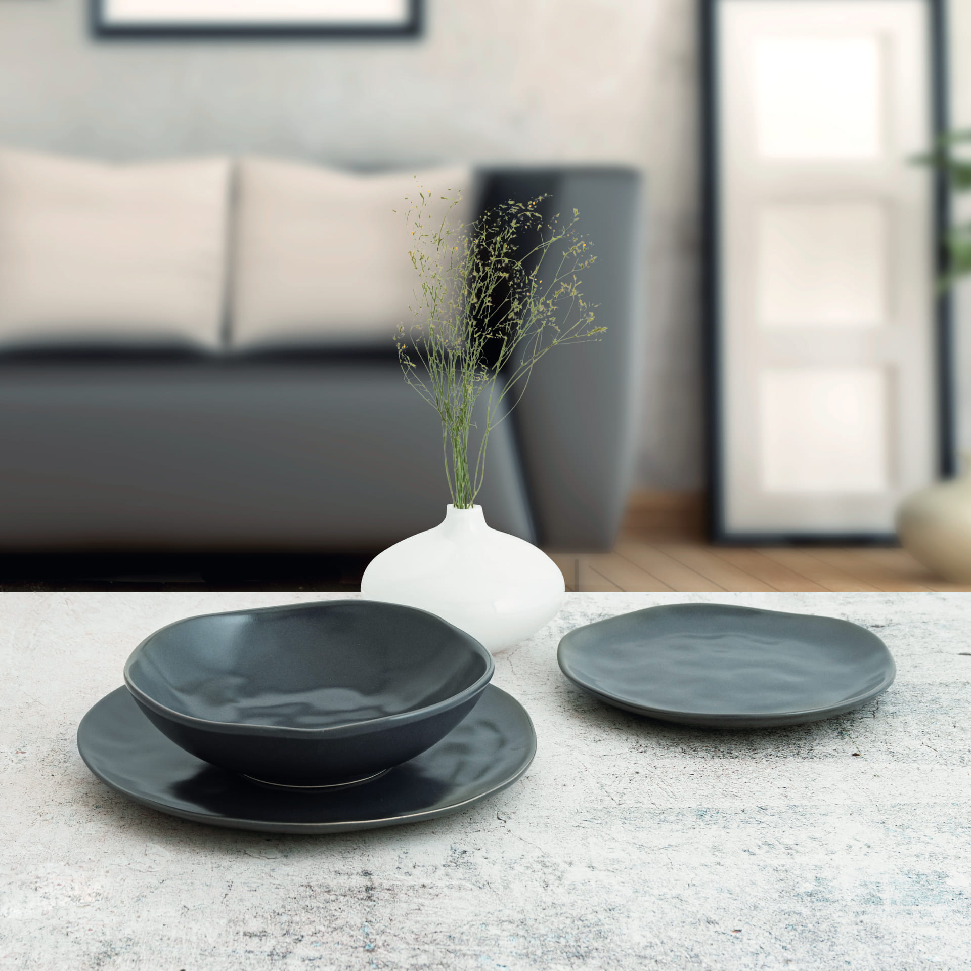 Plato postre de cer&aacute;mica negro Cosmos &Oslash;20cm