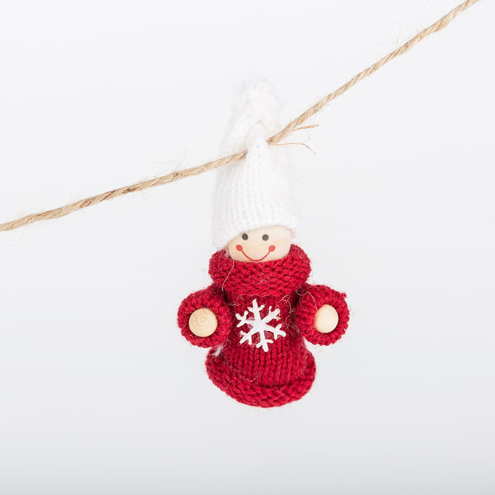 Guirnalda mu&ntilde;ecos de fieltro blanco y rojo 130cm