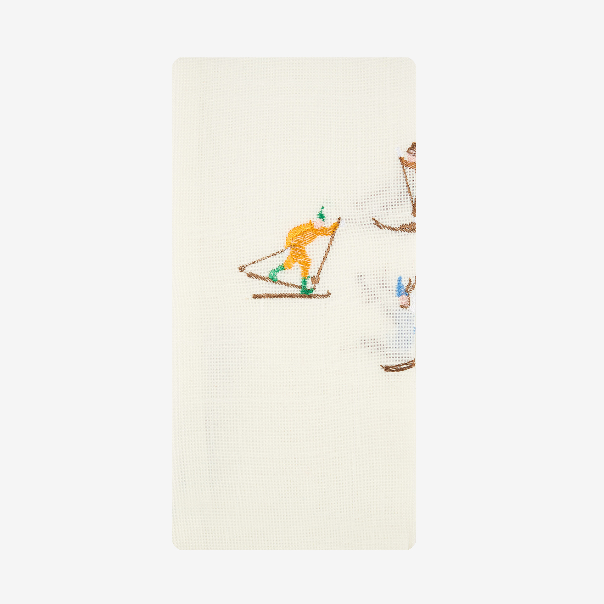 Servilleta blanca bordado Esquiadores 45x45cm