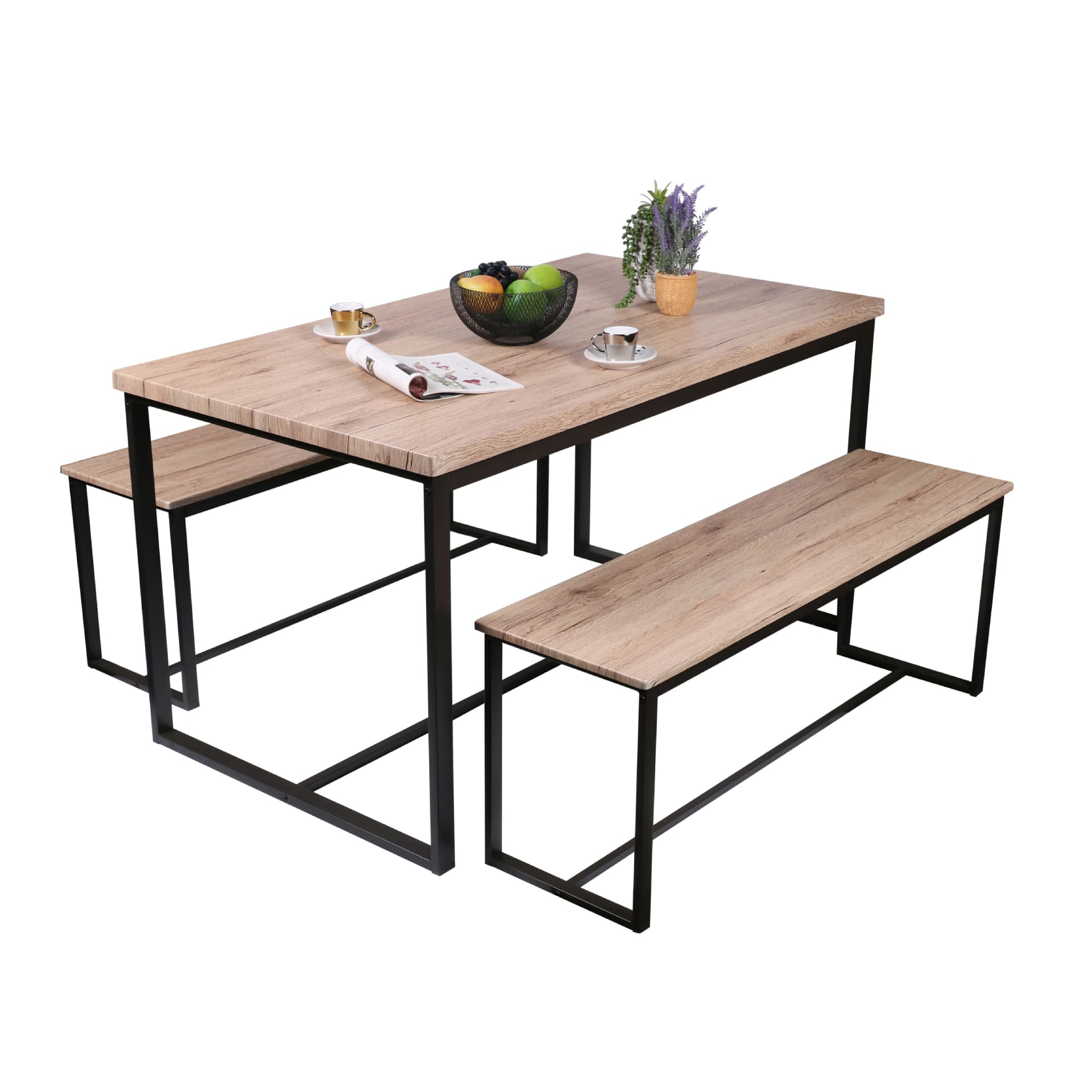 Mesa con 2 bancos de aglomerado de madera MDF Badok 140x80x75cm