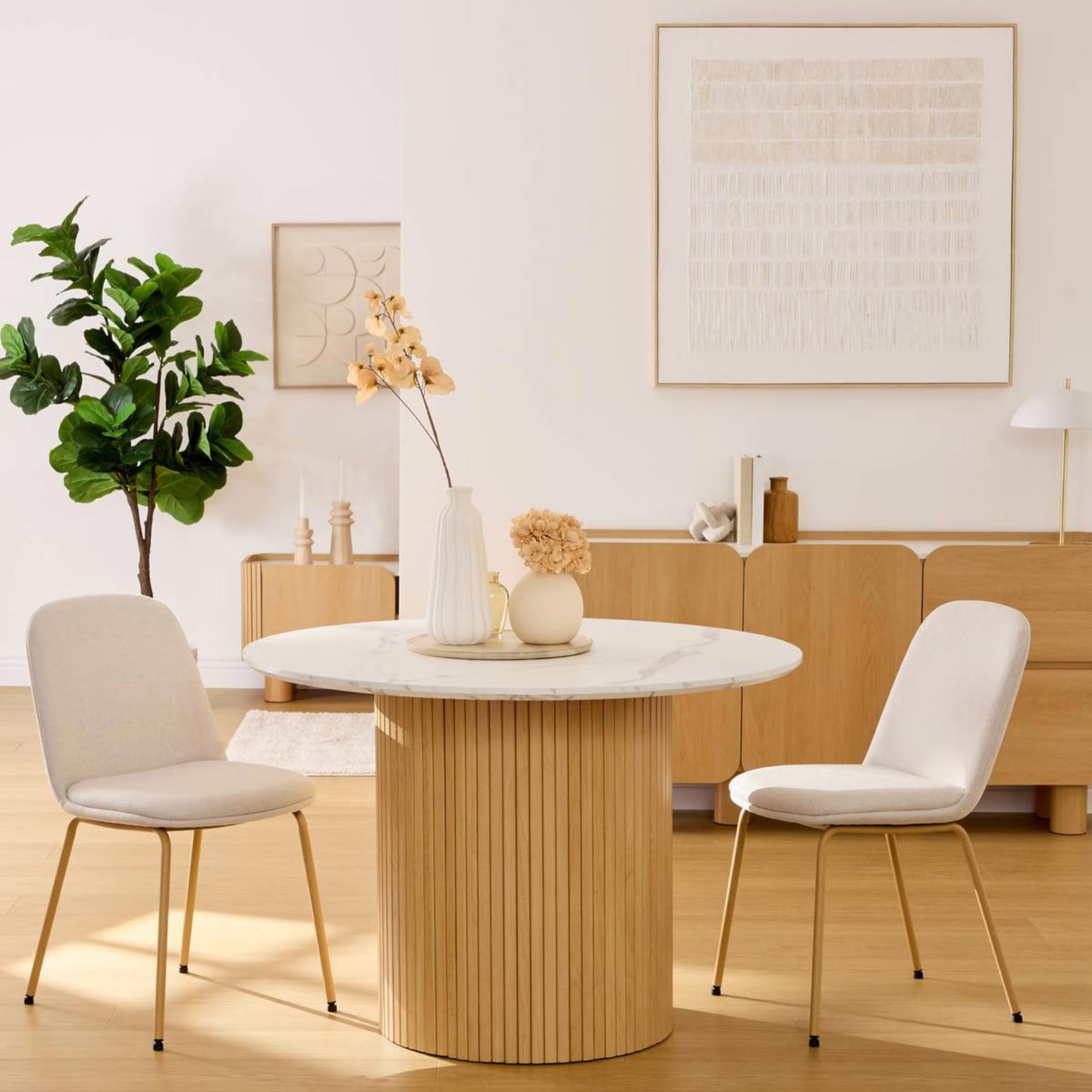 Mesa de comedor de madera efecto m&aacute;rmol Korel &Oslash;110cm