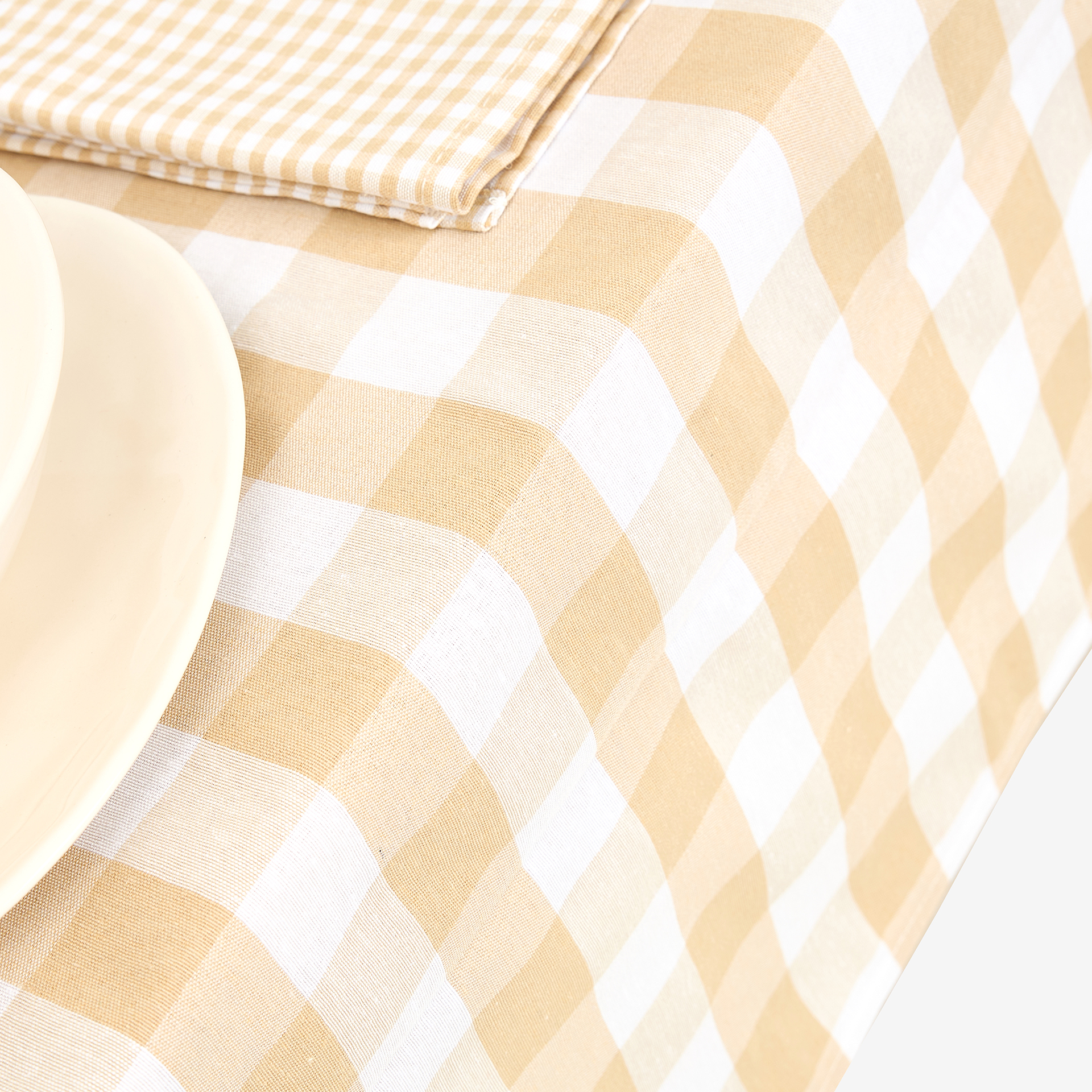 Mantel beige Vichy 140x250cm