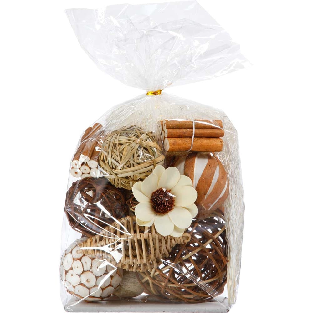 Bolsa con bolas naturales de decoración