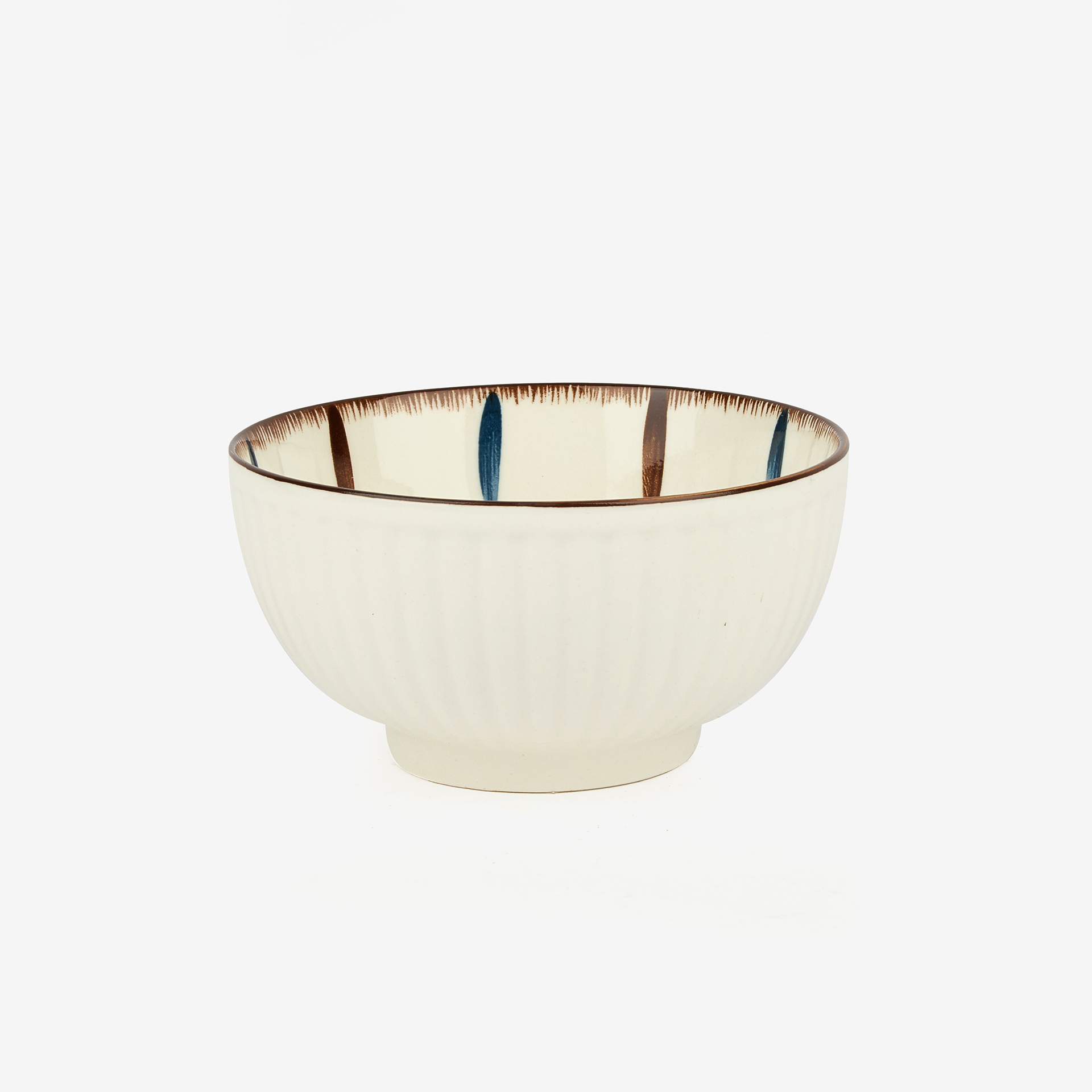Bol de cer&aacute;mica blanco y azul Akita &Oslash;12cm