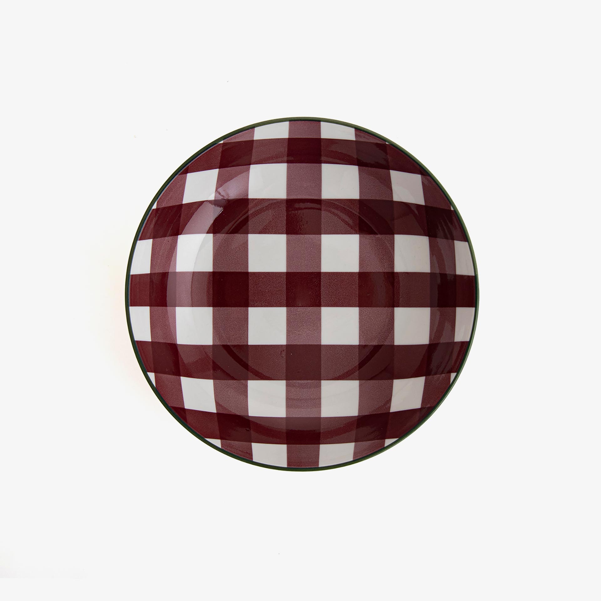 Plato hondo de vichy granate de porcelana Pradera &Oslash;20cm