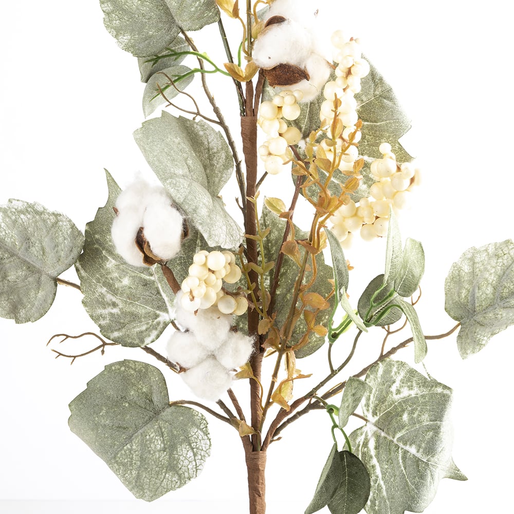 Rama de hojas y flores verdes 71cm