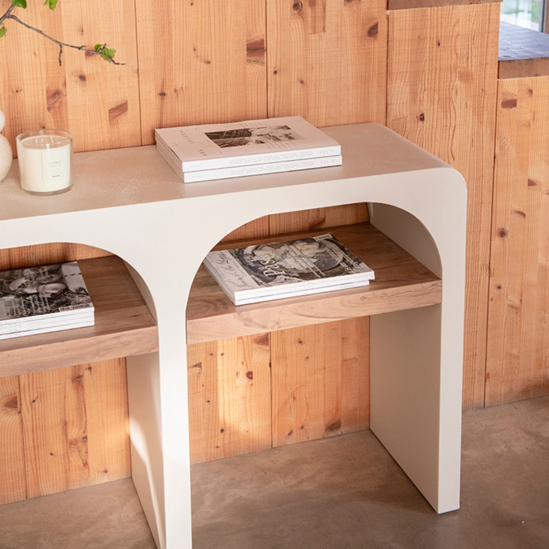 Aparador de microcemento y madera de acacia Kurli 120x35x76cm Clau&Chloe