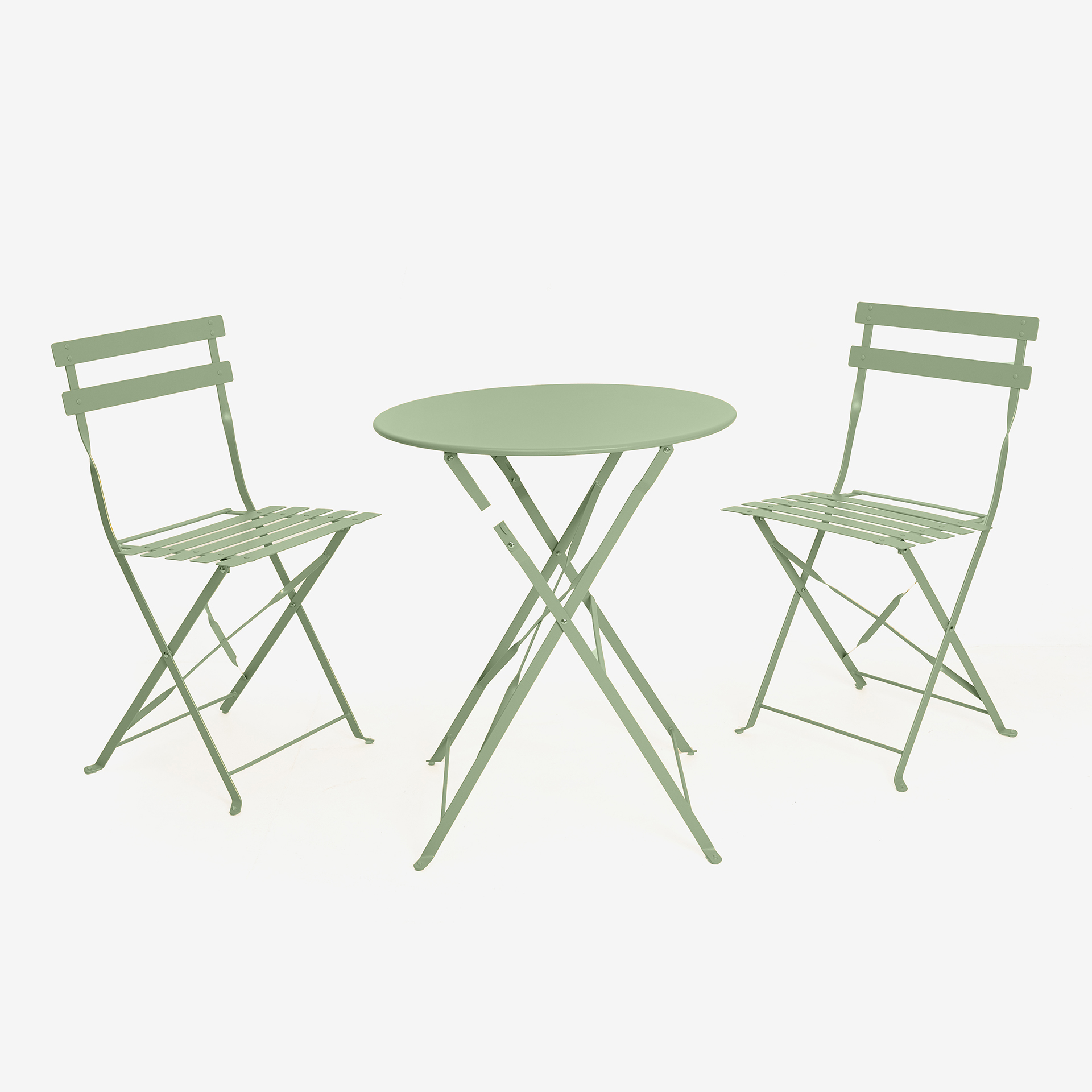 Set de jard&iacute;n de mesa y 2 sillas de acero verde Bistro