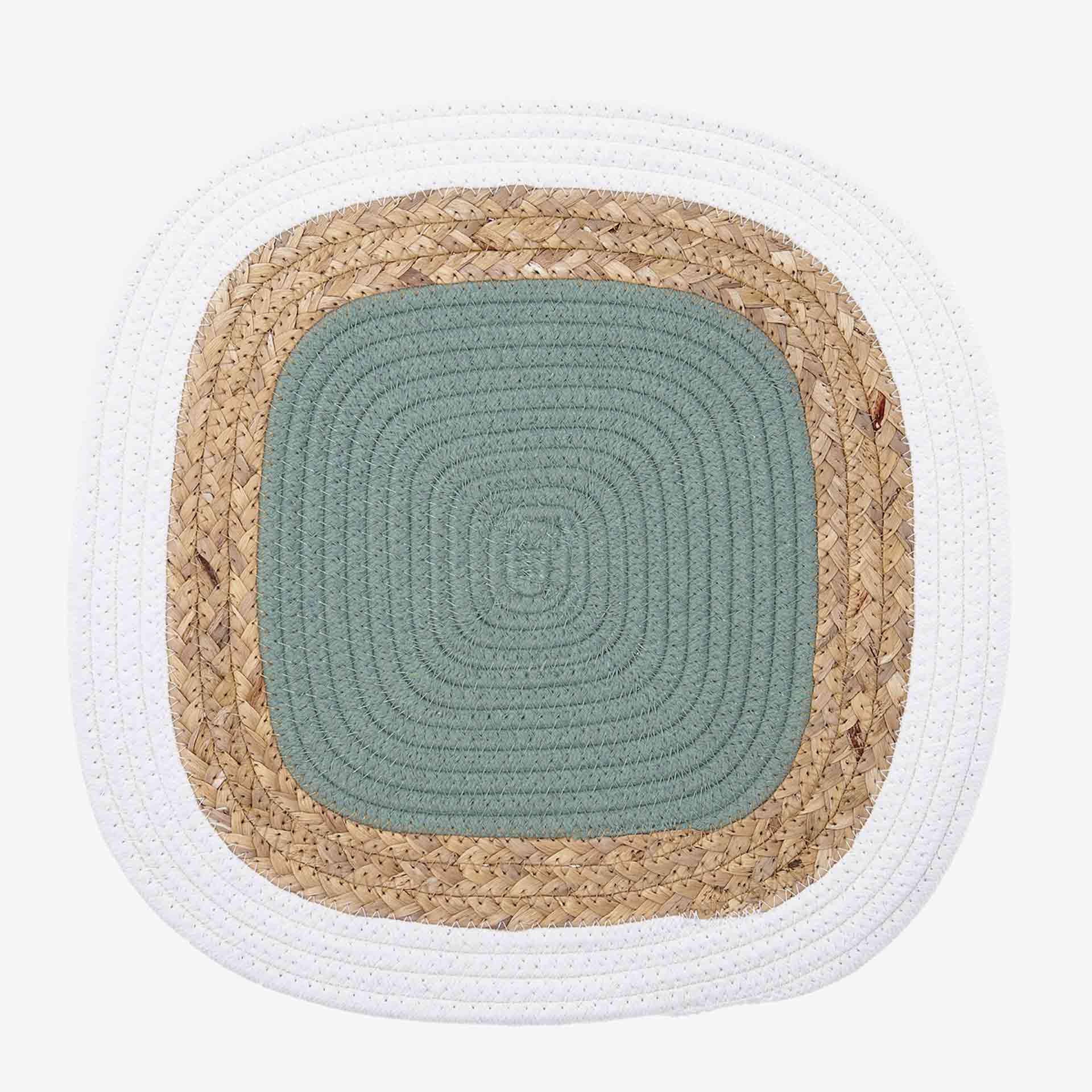 Mantel individual cuadrado de yute y algod&oacute;n verde Musgo 38cm